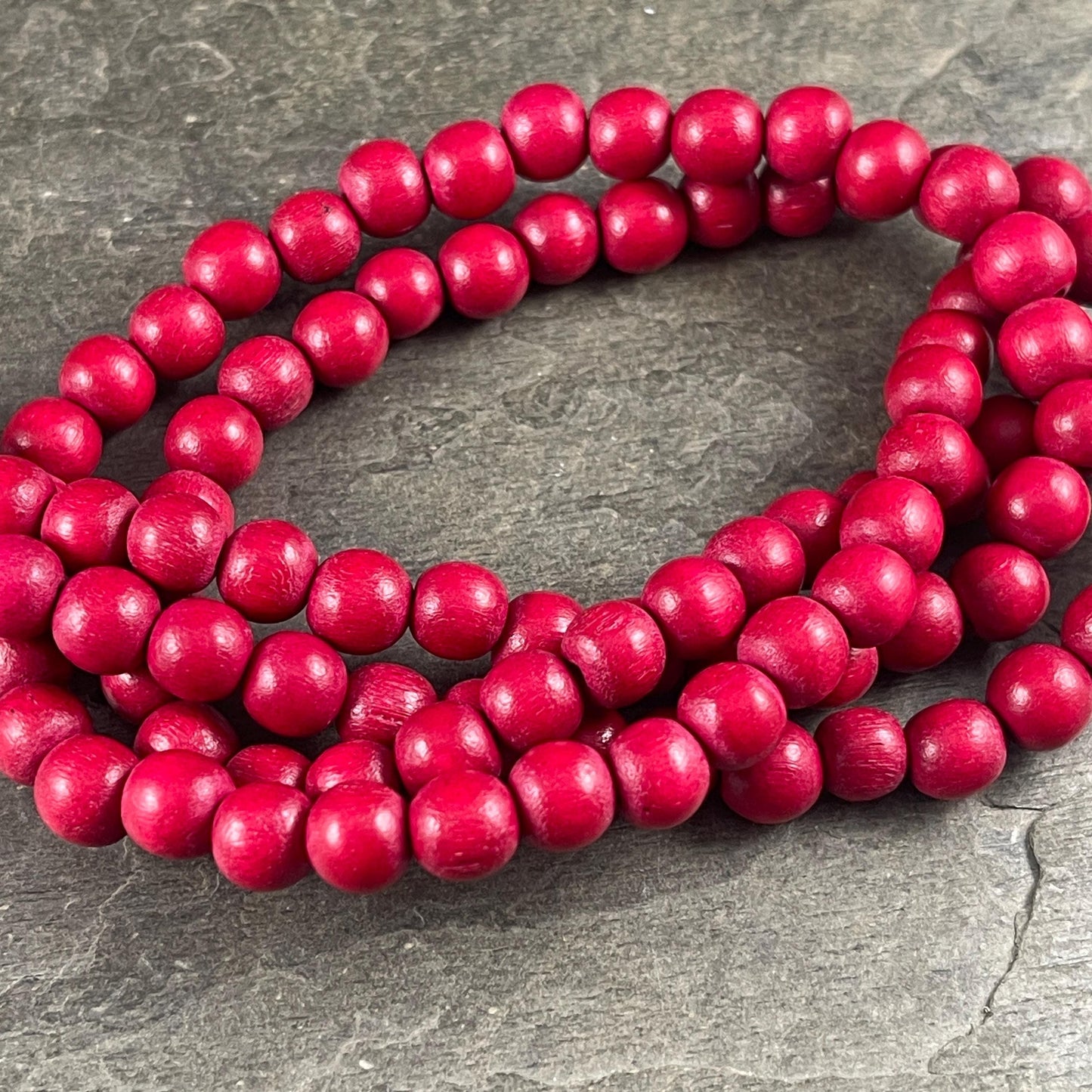 8mm Round Dark Red Wooden Beads, Mala Beads, Lightweight Wooden Beads - Red Beads (9464) * 16" Strand