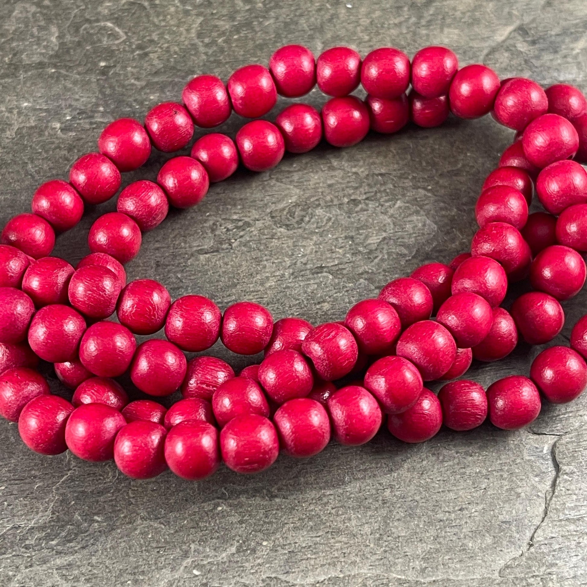 8mm Round Dark Red Wooden Beads, Mala Beads, Lightweight Wooden Beads - Red Beads (9464) * 16" Strand