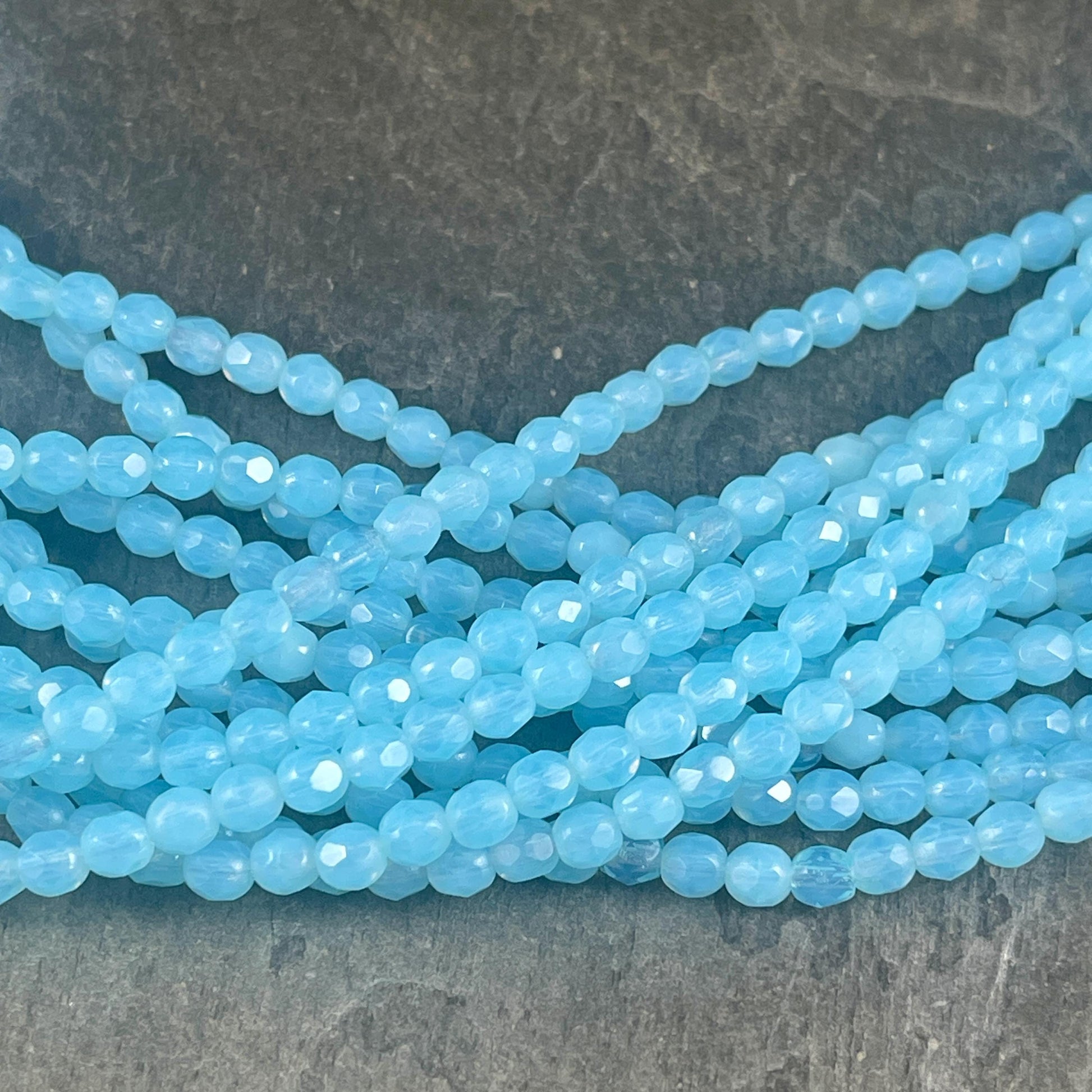 Light Blue Czech Glass Beads, Aquamarine 4mm Faceted Beads, Milky and Transparent Aqua (FP4/SM-61000) * Qty 50