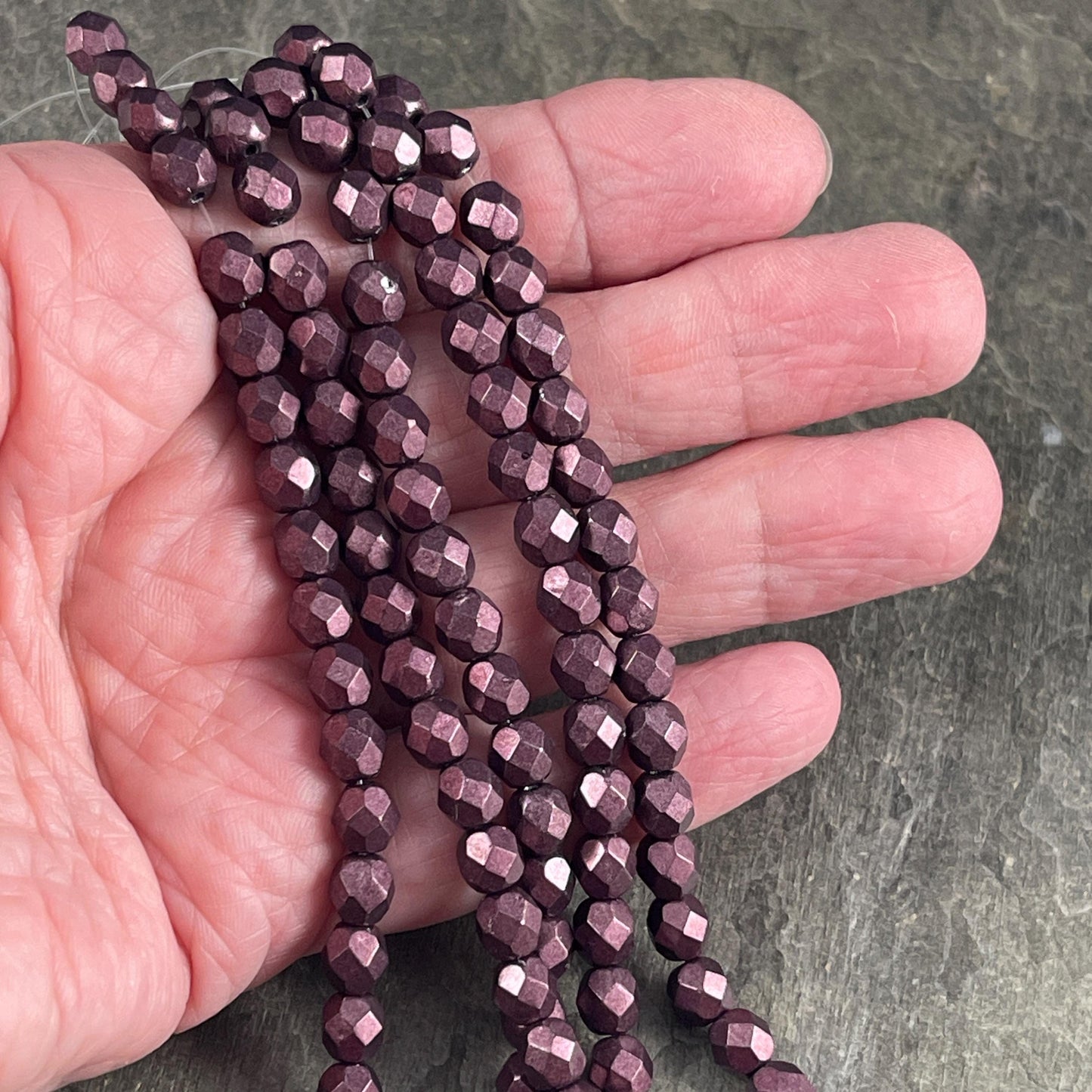 6mm Metallic Plum Satin Finish Czech Glass Beads ~ Dark Wine Coated Faceted Round Beads (FP6/SM-06B01) * Qty 25