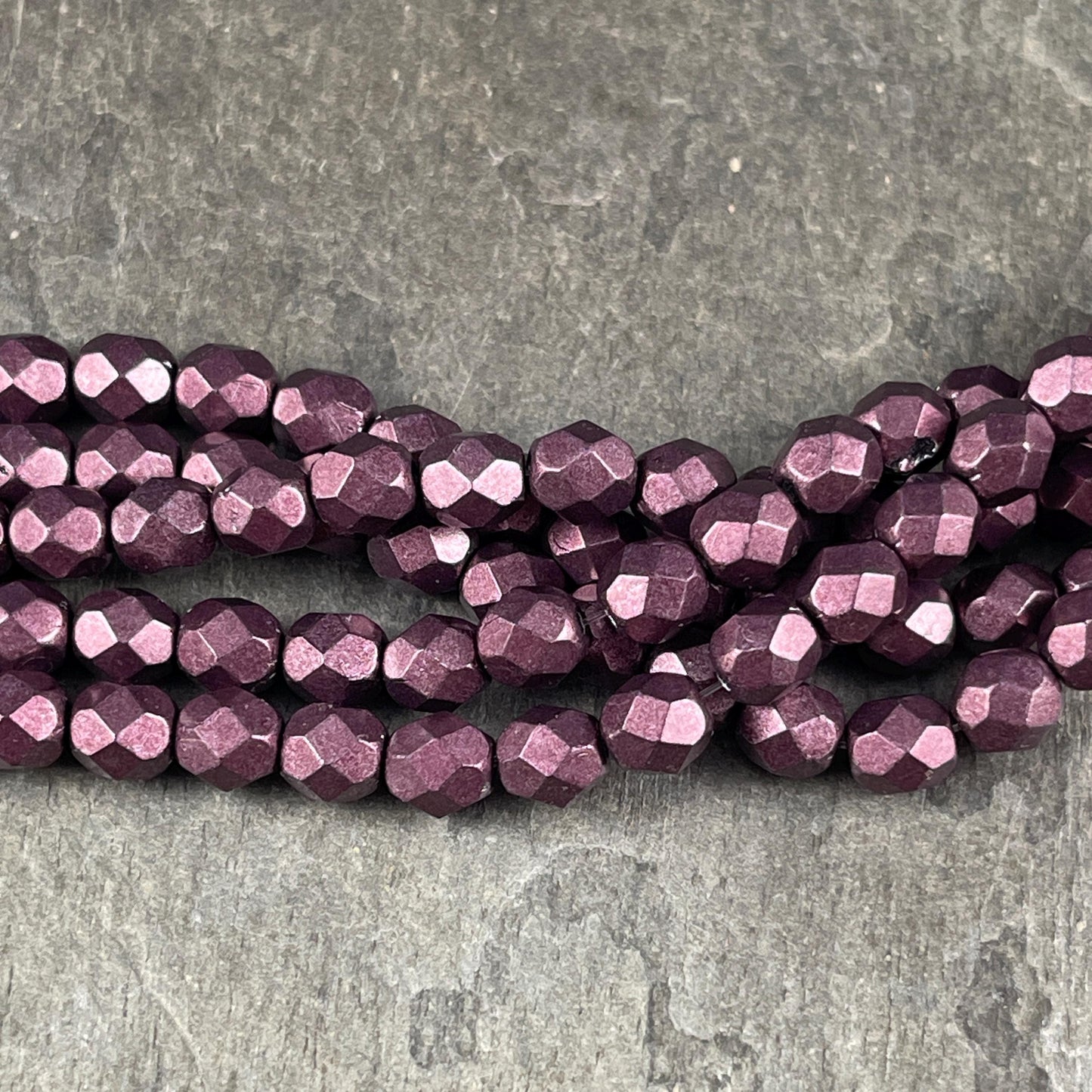 6mm Metallic Plum Satin Finish Czech Glass Beads ~ Dark Wine Coated Faceted Round Beads (FP6/SM-06B01) * Qty 25