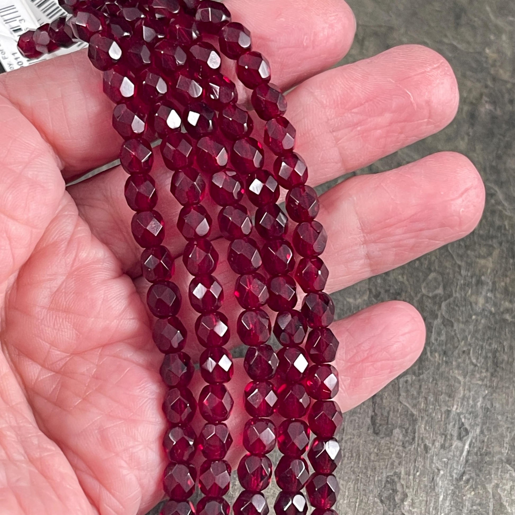 Garnet Czech Beads 6mm Czech Glass Fire Polished Beads 6mm Faceted Round Beads - Dark Red Garnet (FP6/SM-9011) - Qty 25