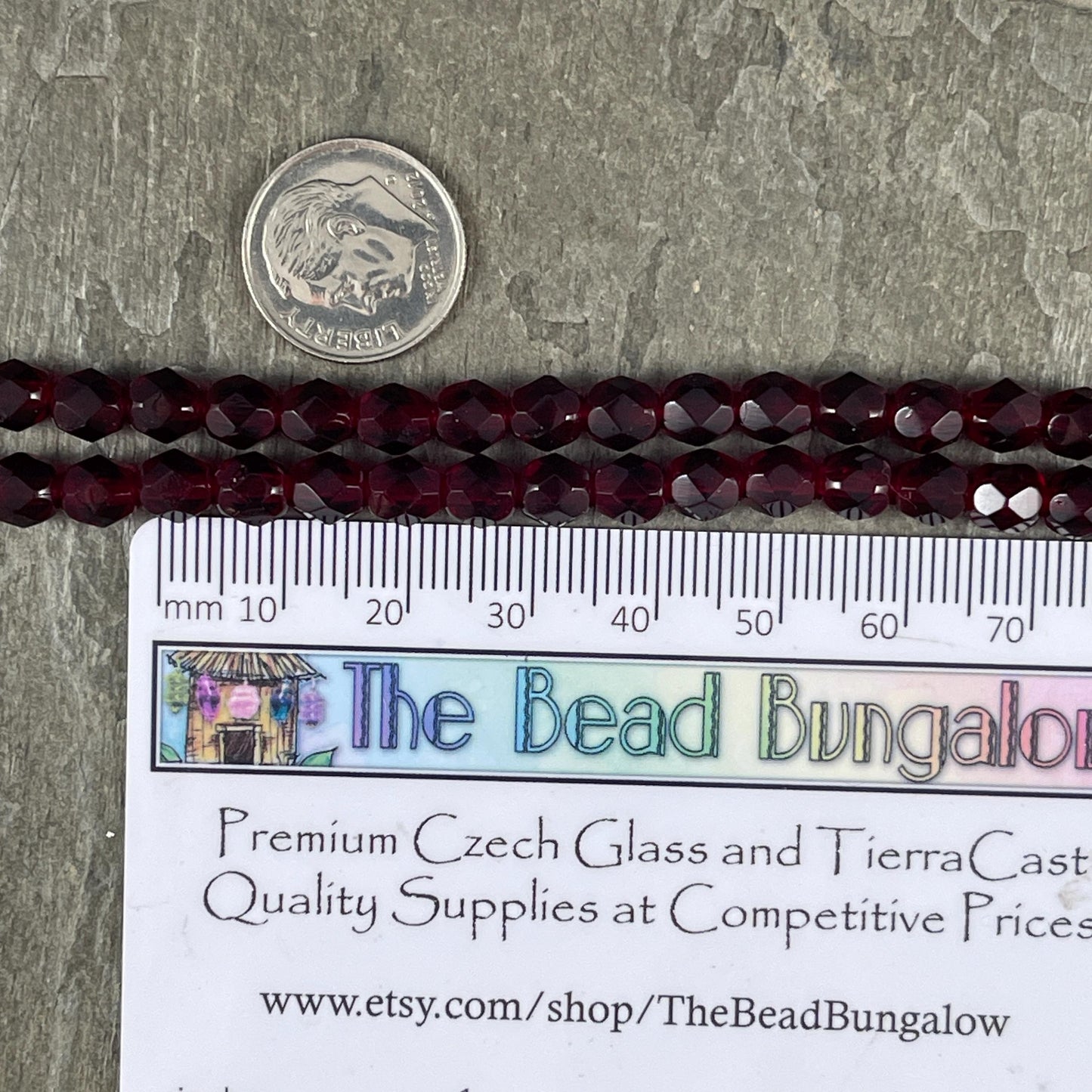 Garnet Czech Beads 6mm Czech Glass Fire Polished Beads 6mm Faceted Round Beads - Dark Red Garnet (FP6/SM-9011) - Qty 25