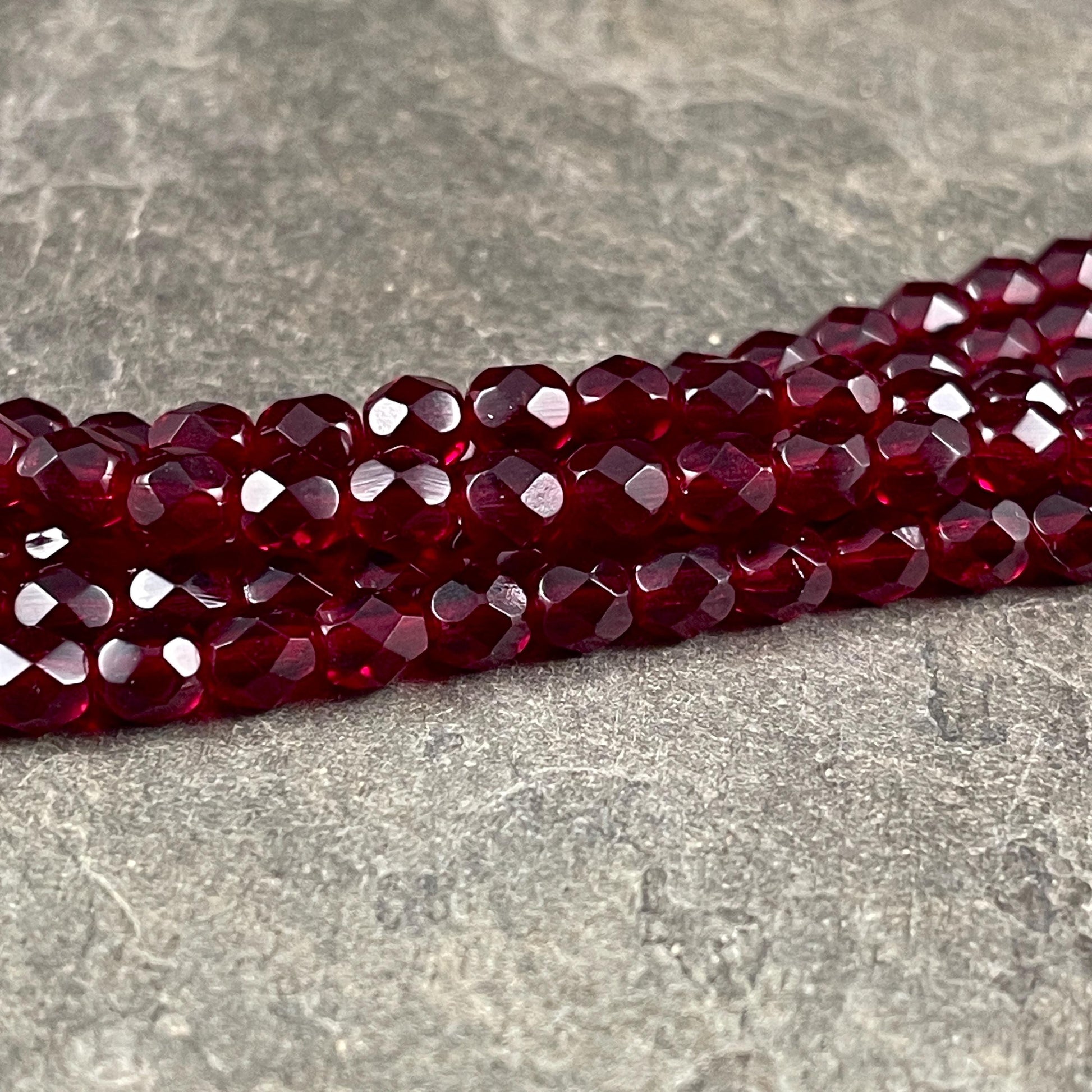 Garnet Czech Beads 6mm Czech Glass Fire Polished Beads 6mm Faceted Round Beads - Dark Red Garnet (FP6/SM-9011) - Qty 25