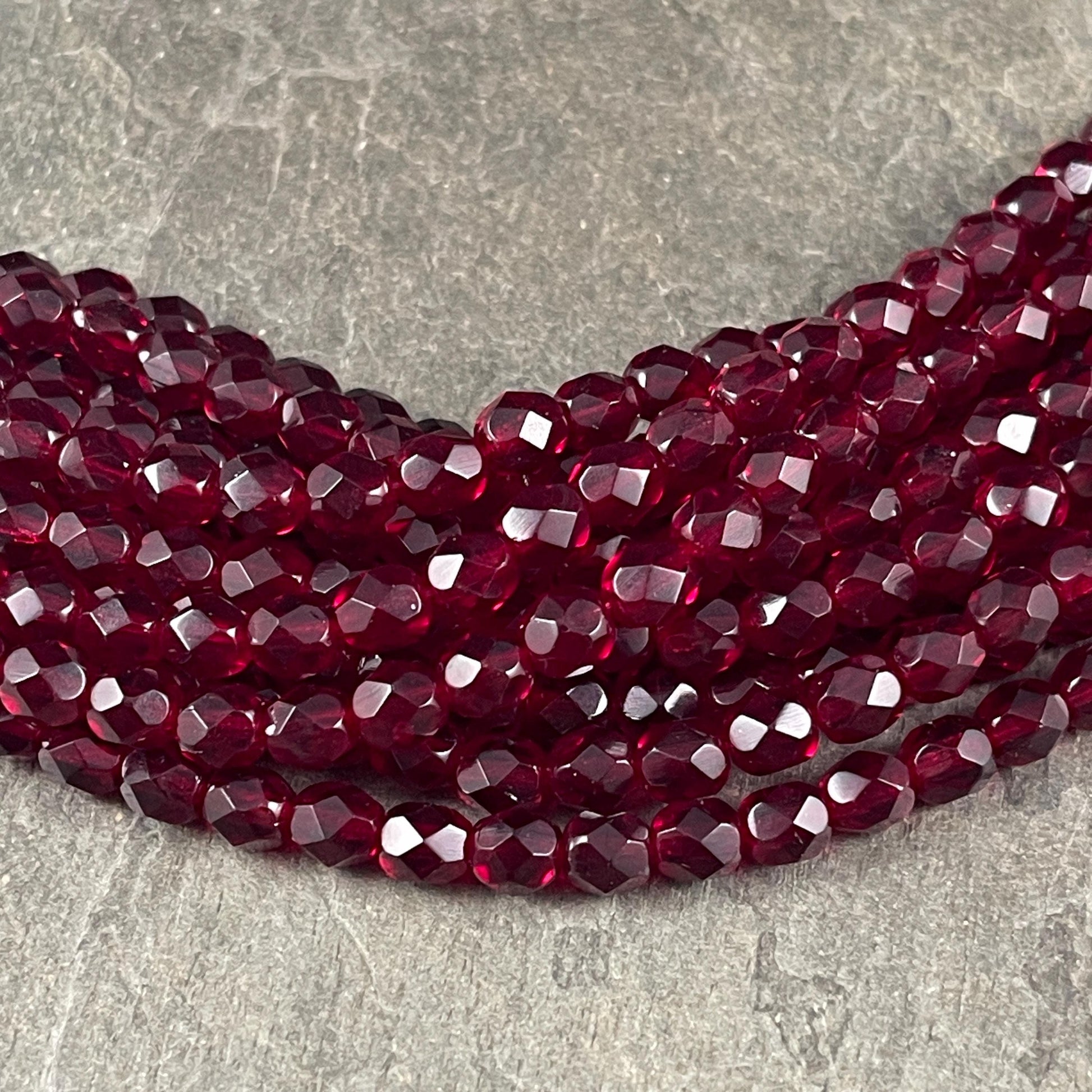 Garnet Czech Beads 6mm Czech Glass Fire Polished Beads 6mm Faceted Round Beads - Dark Red Garnet (FP6/SM-9011) - Qty 25