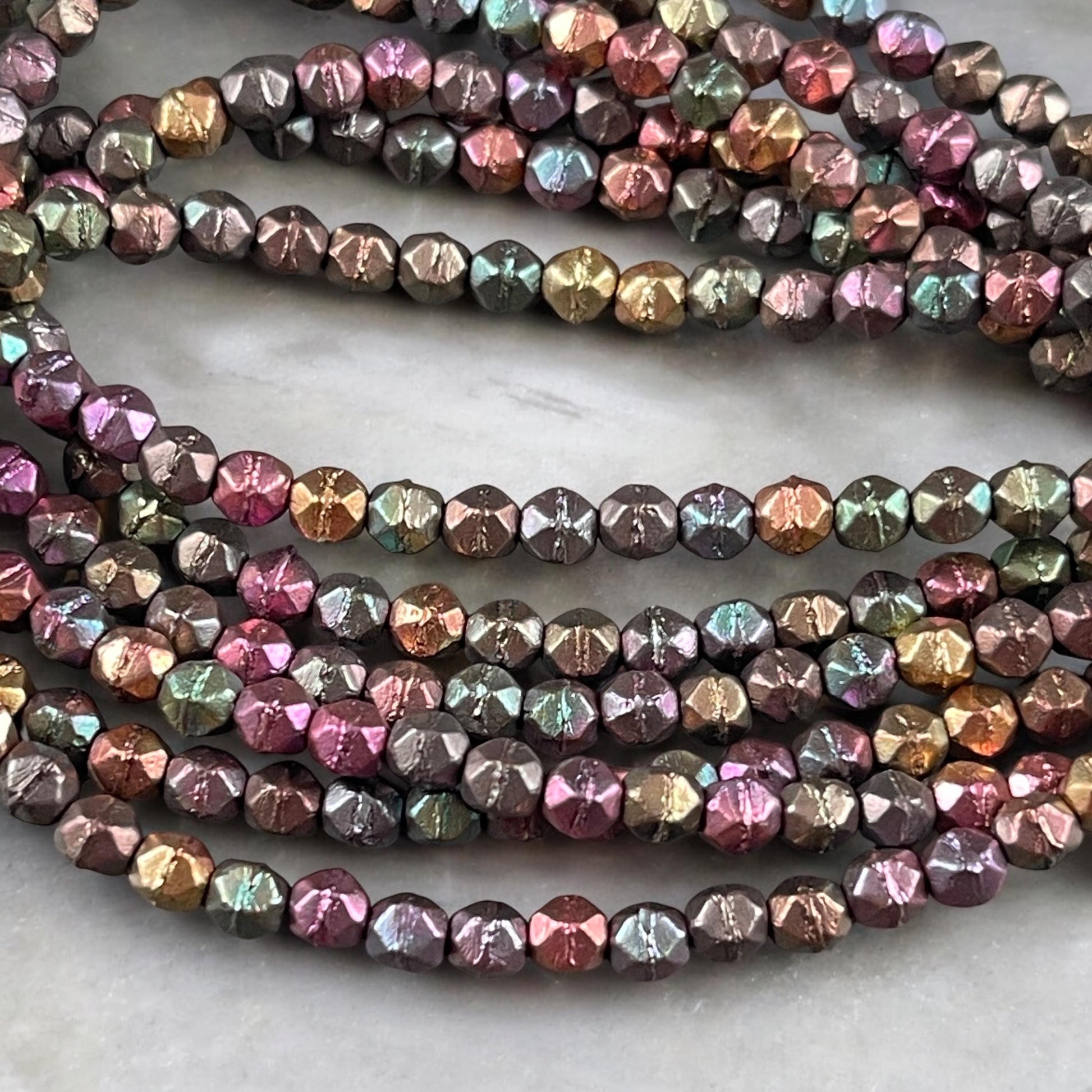 4mm English Cut Czech Beads, 4mm Czech Glass Beads, Assorted Jewel Tone Metallic Beads (EC/N-0642) * Qty. 50