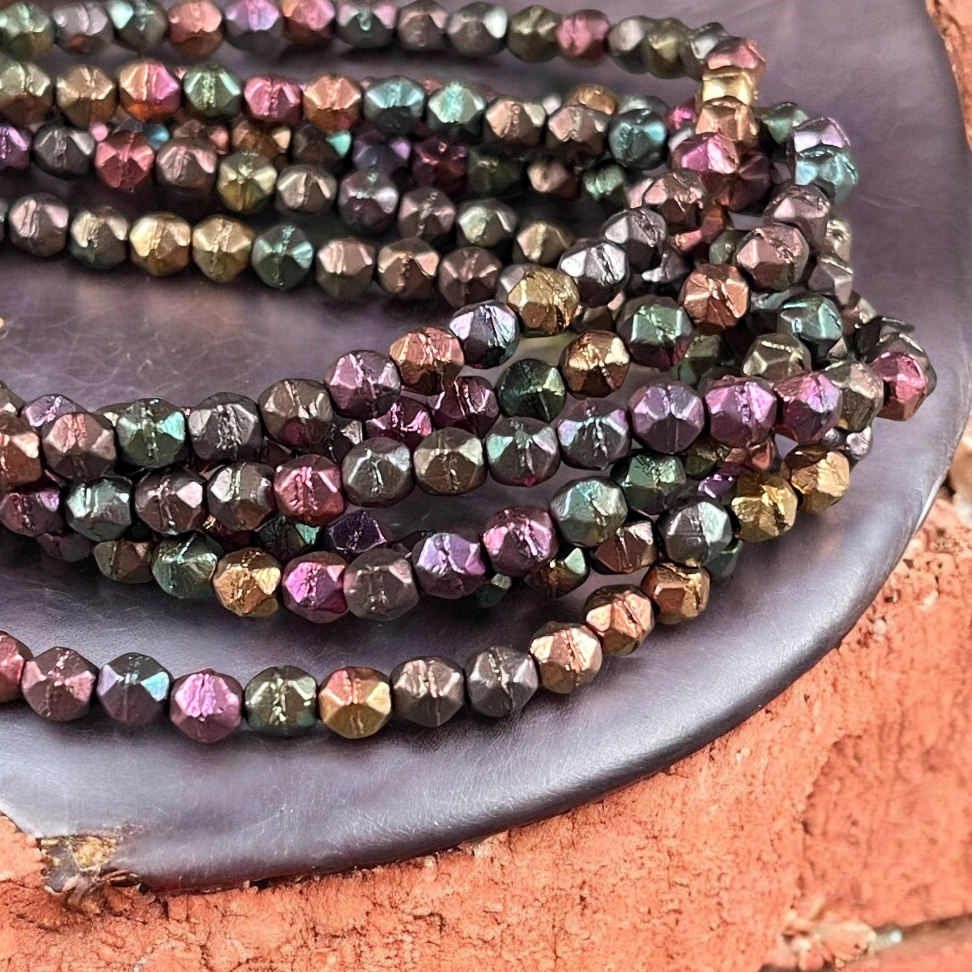 Czech Glass Beads - 4mm English Cut, Assorted Jewel Tone Metallic (EC/N-0642) * Qty. 50