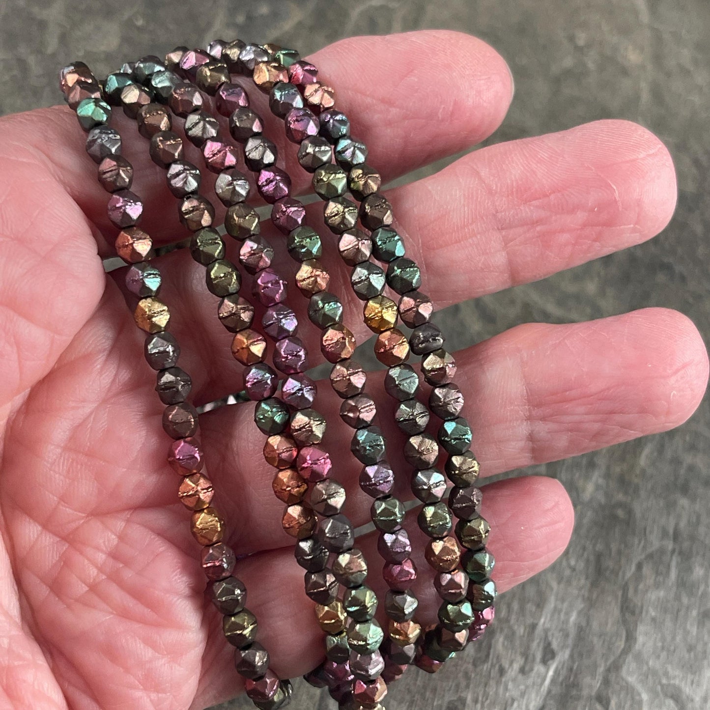 Czech Glass Beads - 4mm English Cut, Assorted Jewel Tone Metallic (EC/N-0642) * Qty. 50