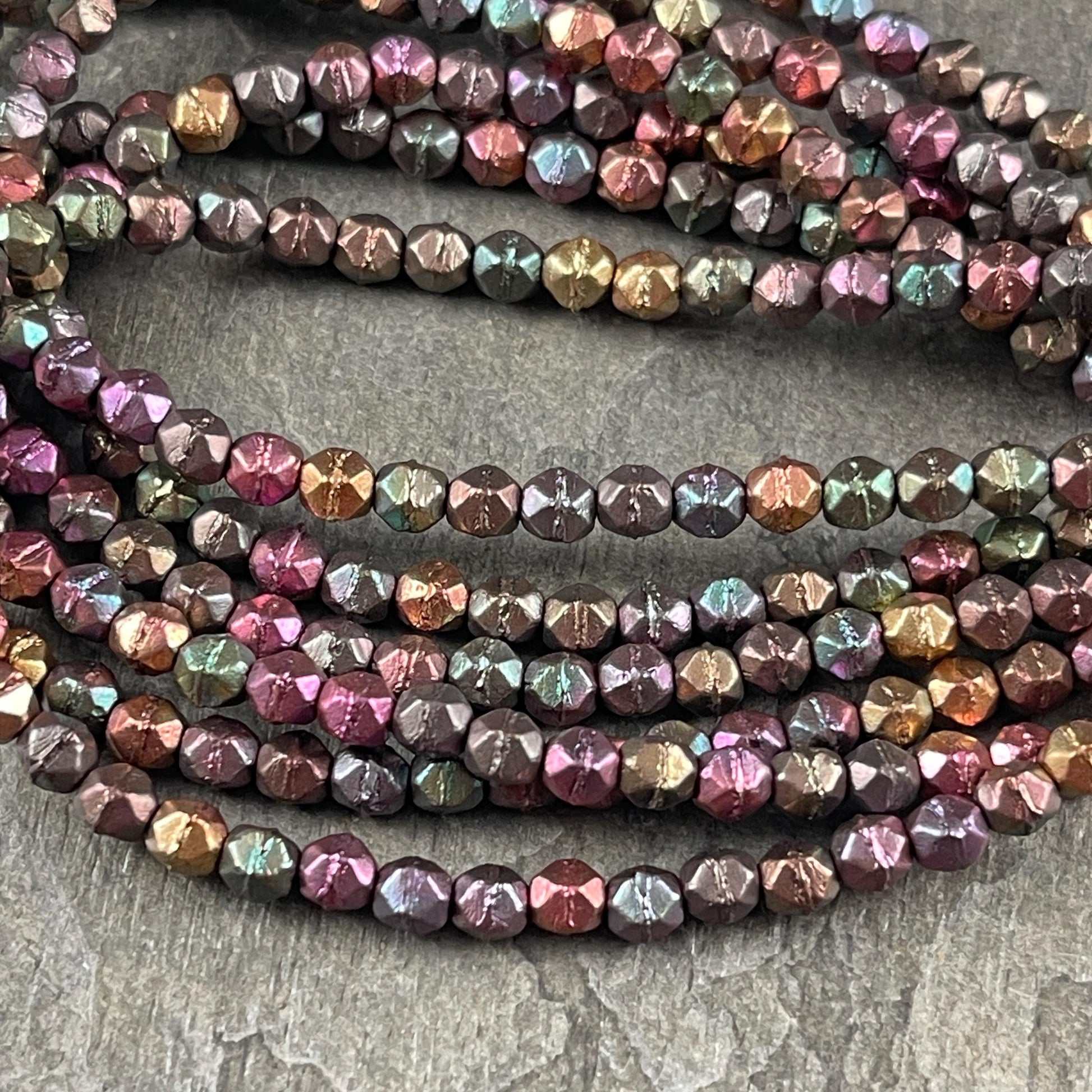 4mm English Cut Czech Beads, 4mm Czech Glass Beads, Assorted Jewel Tone Metallic Beads (EC/N-0642) * Qty. 50