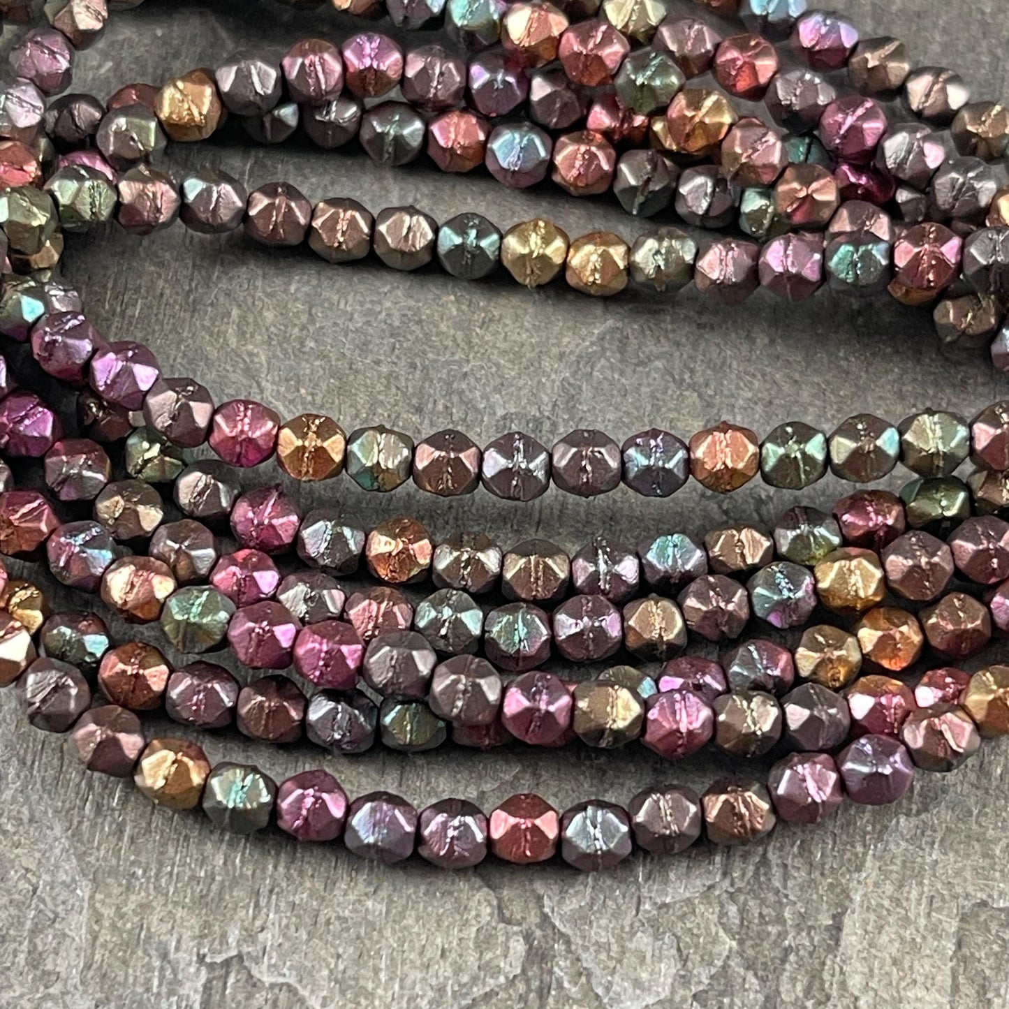 Czech Glass Beads - 4mm English Cut, Assorted Jewel Tone Metallic (EC/N-0642) * Qty. 50