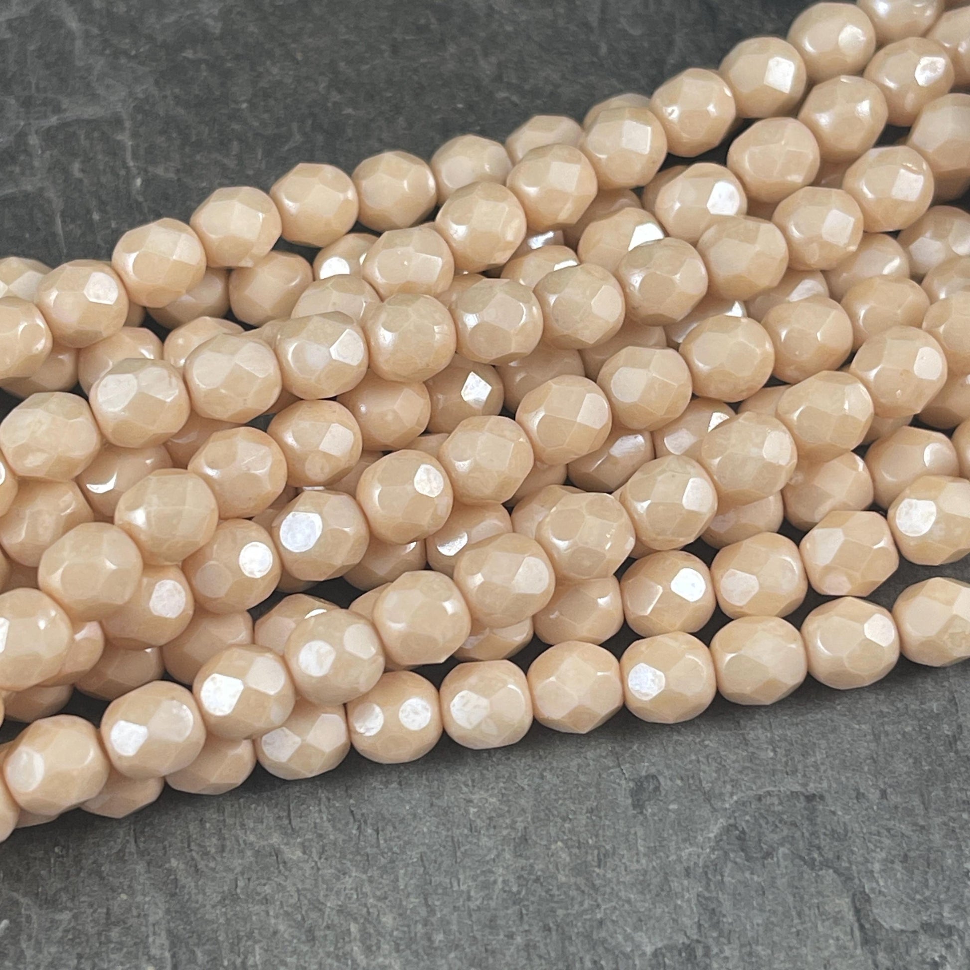 Opaque Beige 6mm Czech Glass Beads, Beige Luster Faceted Beads - (FP6/SM-P14413) * Qty. 25