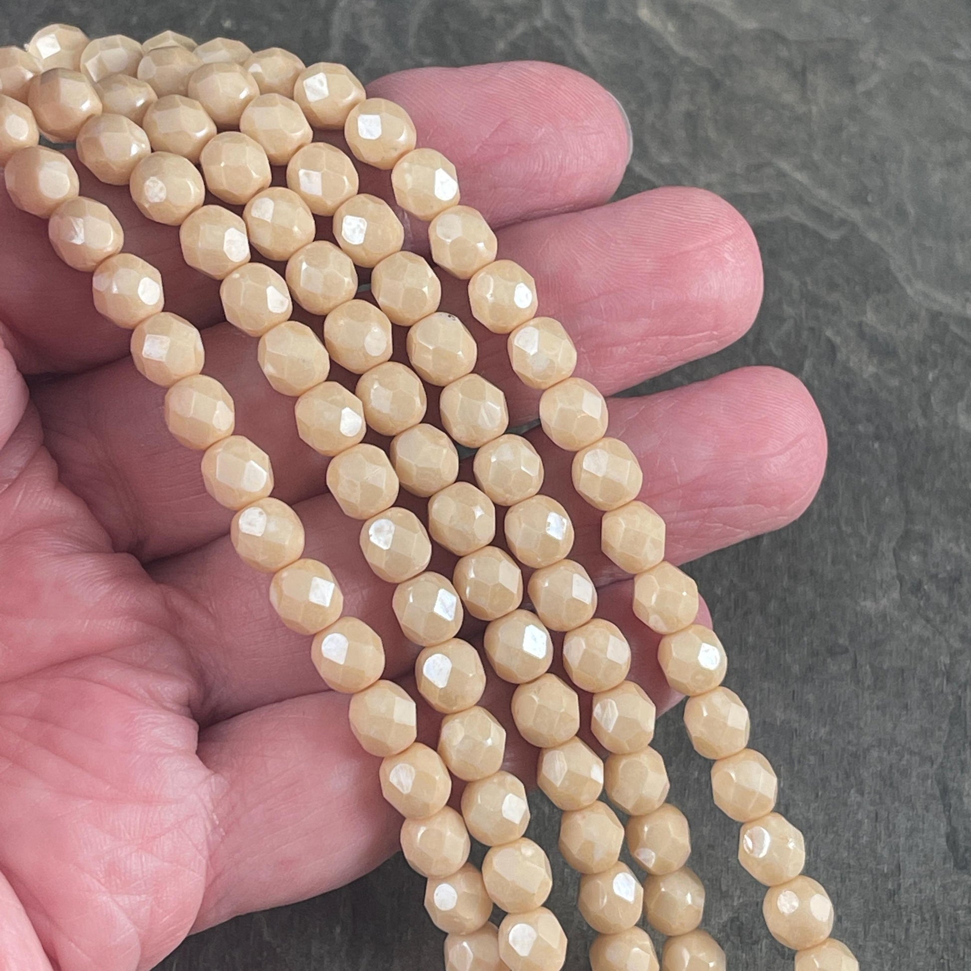 Opaque Beige 6mm Czech Glass Beads, Beige Luster Faceted Beads - (FP6/SM-P14413) * Qty. 25