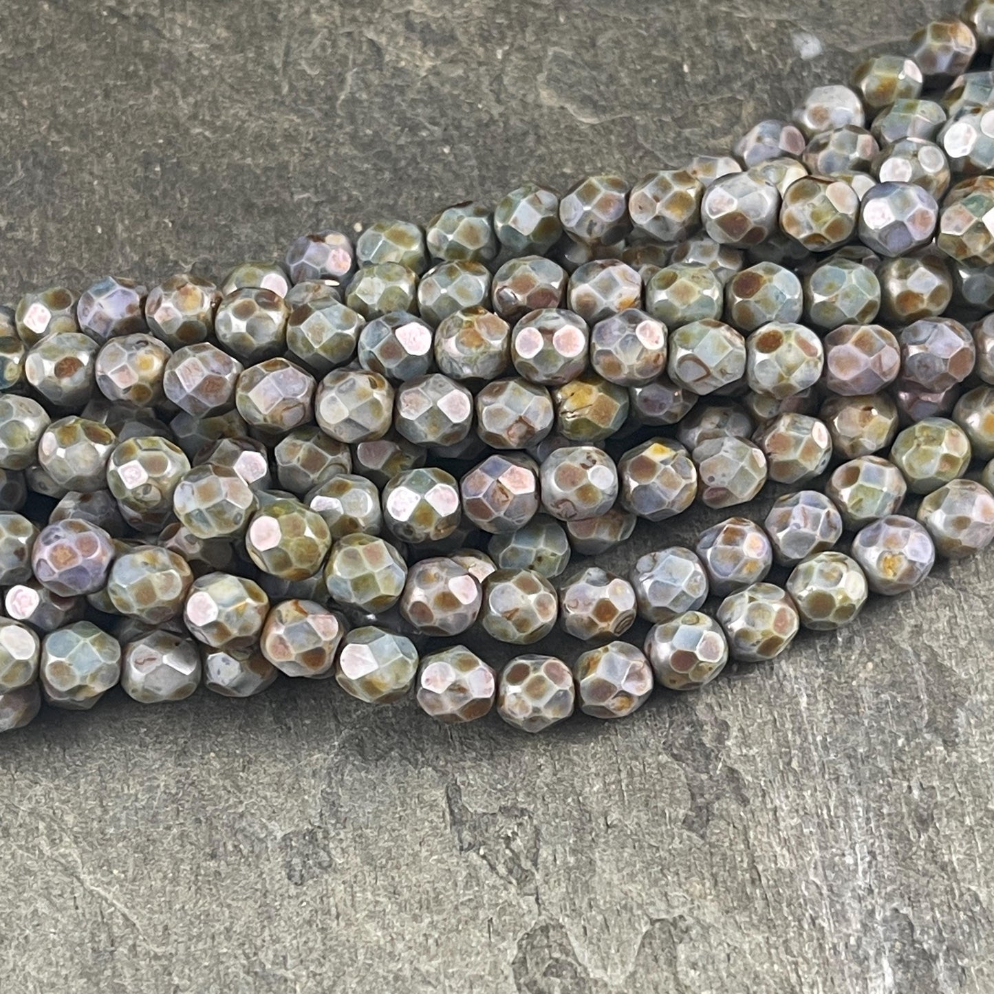 Slate Blue Green Luster Czech Glass Faceted Beads, 6mm Faceted Picasso Beads - (FP6/SM-P65431) * Qty. 25