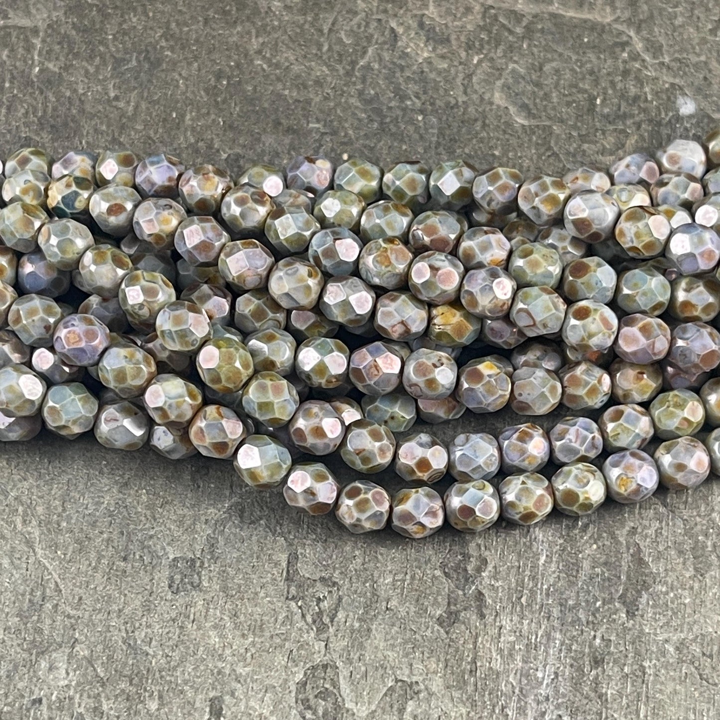 Slate Blue Green Luster Czech Glass Faceted Beads, 6mm Faceted Picasso Beads - (FP6/SM-P65431) * Qty. 25