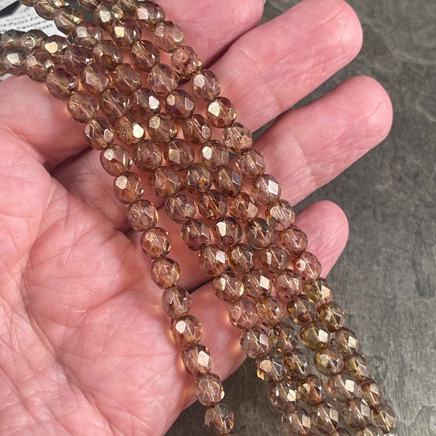 Transparent Light Topaz Picasso Czech Glass Beads, 6mm Smoky Gold Topaz Faceted Beads (FP6/SM-15695) * Qty. 25