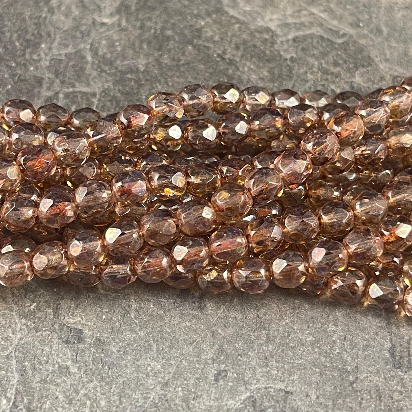 Transparent Light Topaz Picasso Czech Glass Beads, 6mm Smoky Gold Topaz Faceted Beads (FP6/SM-15695) * Qty. 25