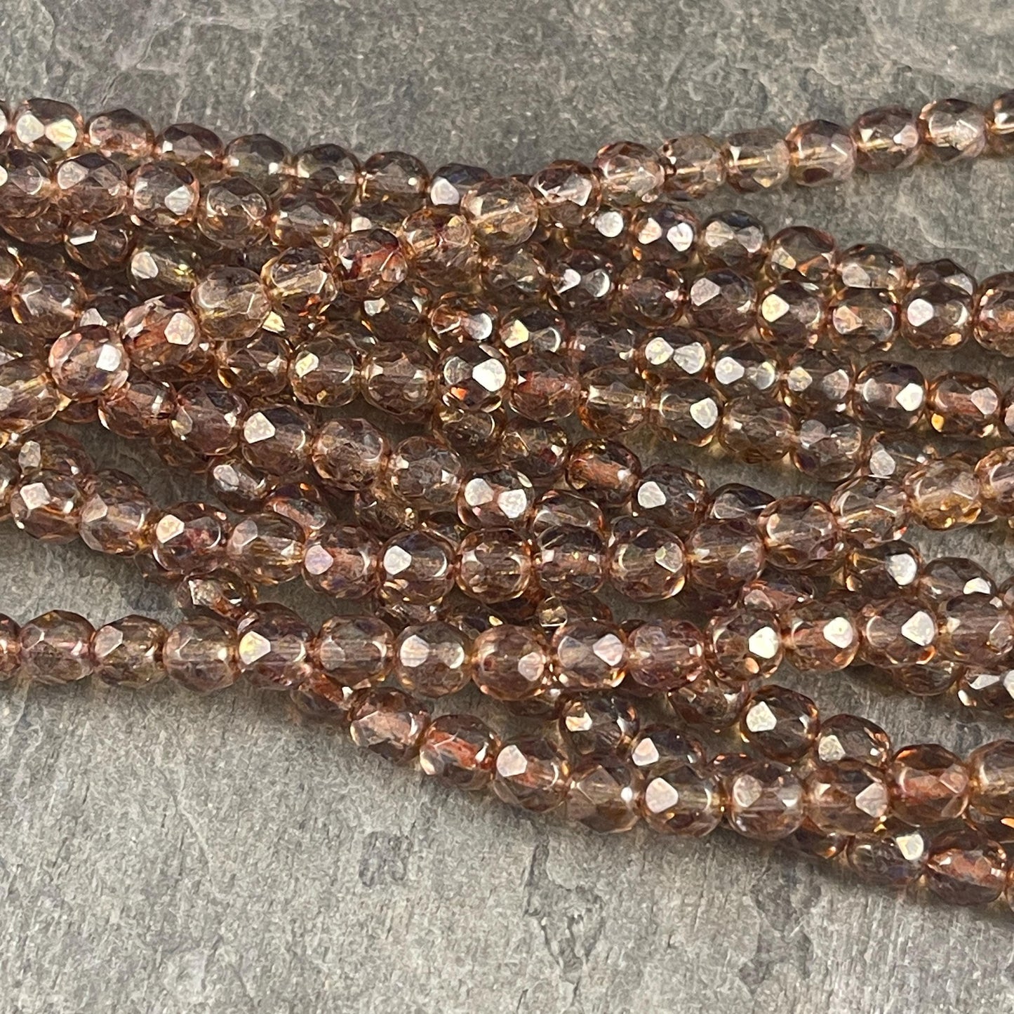 Transparent Light Topaz Picasso Czech Glass Beads, 6mm Smoky Gold Topaz Faceted Beads (FP6/SM-15695) * Qty. 25