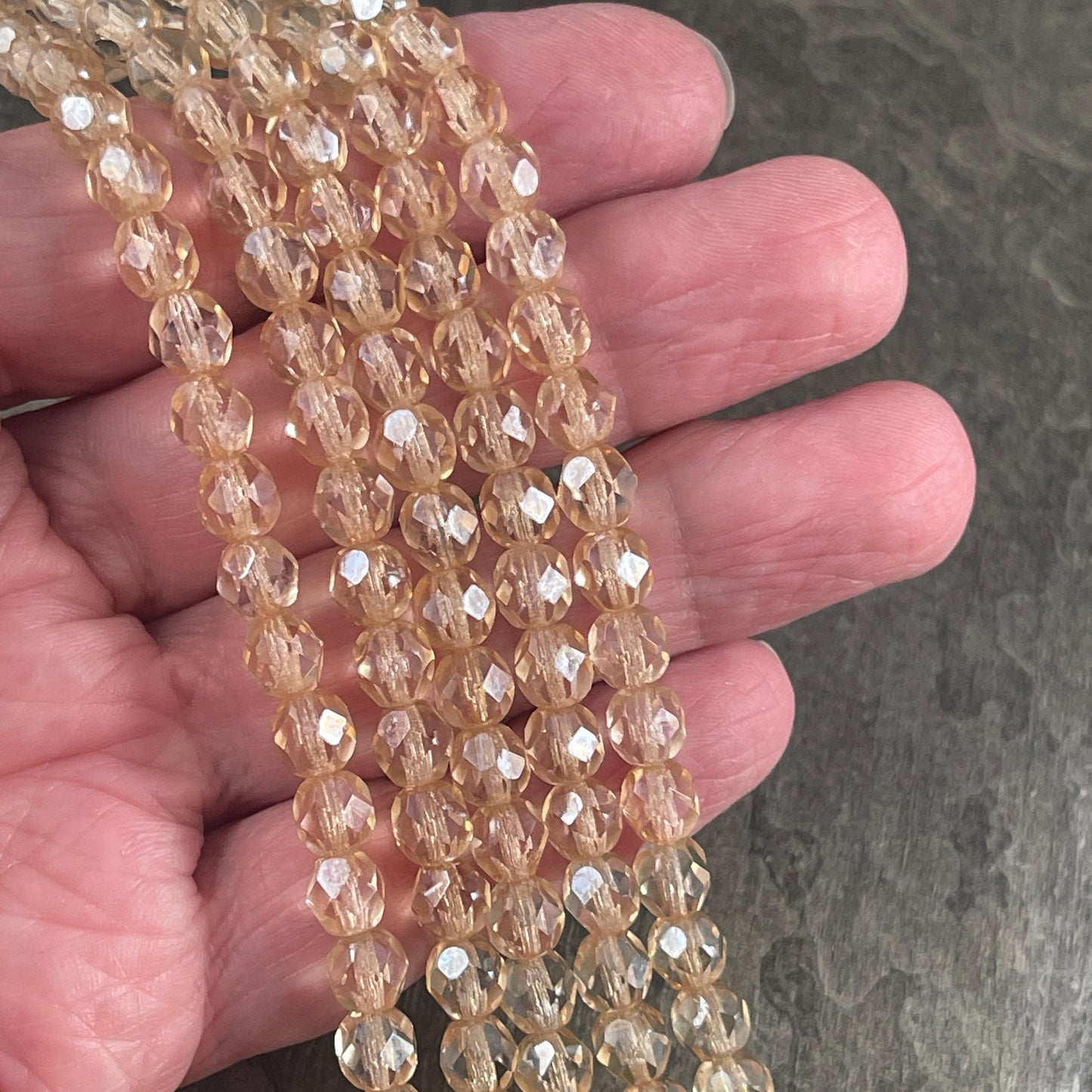 Golden 6mm Czech Glass Faceted Beads, Transparent Champagne Luster (FP6/SM-14413) * Qty. 25