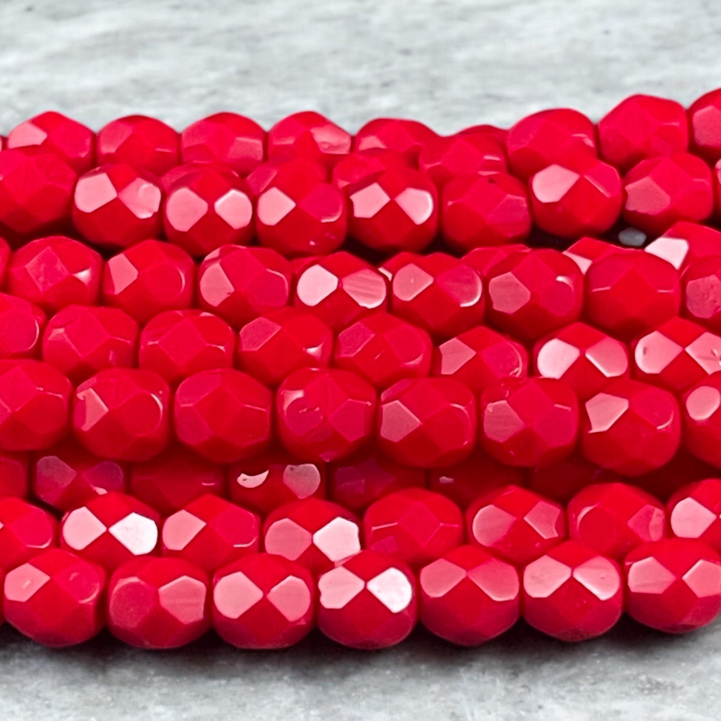 Czech Glass Beads - Opaque Red 6mm Faceted Round Beads, Real Red (FP6/SM-9320) * Qty. 25