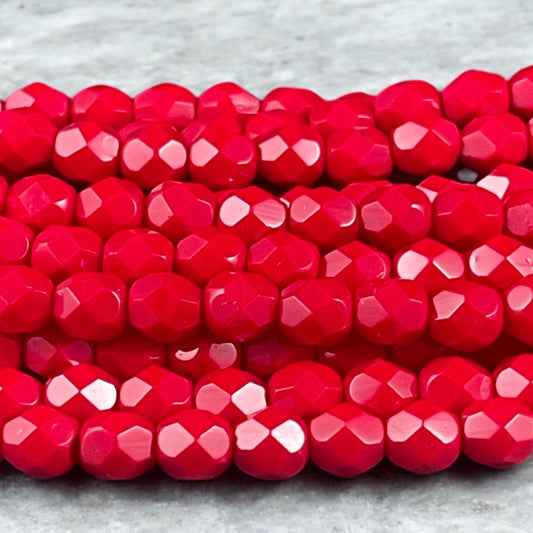 Czech Glass Beads - Opaque Red 6mm Faceted Round Beads, Real Red (FP6/SM-9320) * Qty. 25