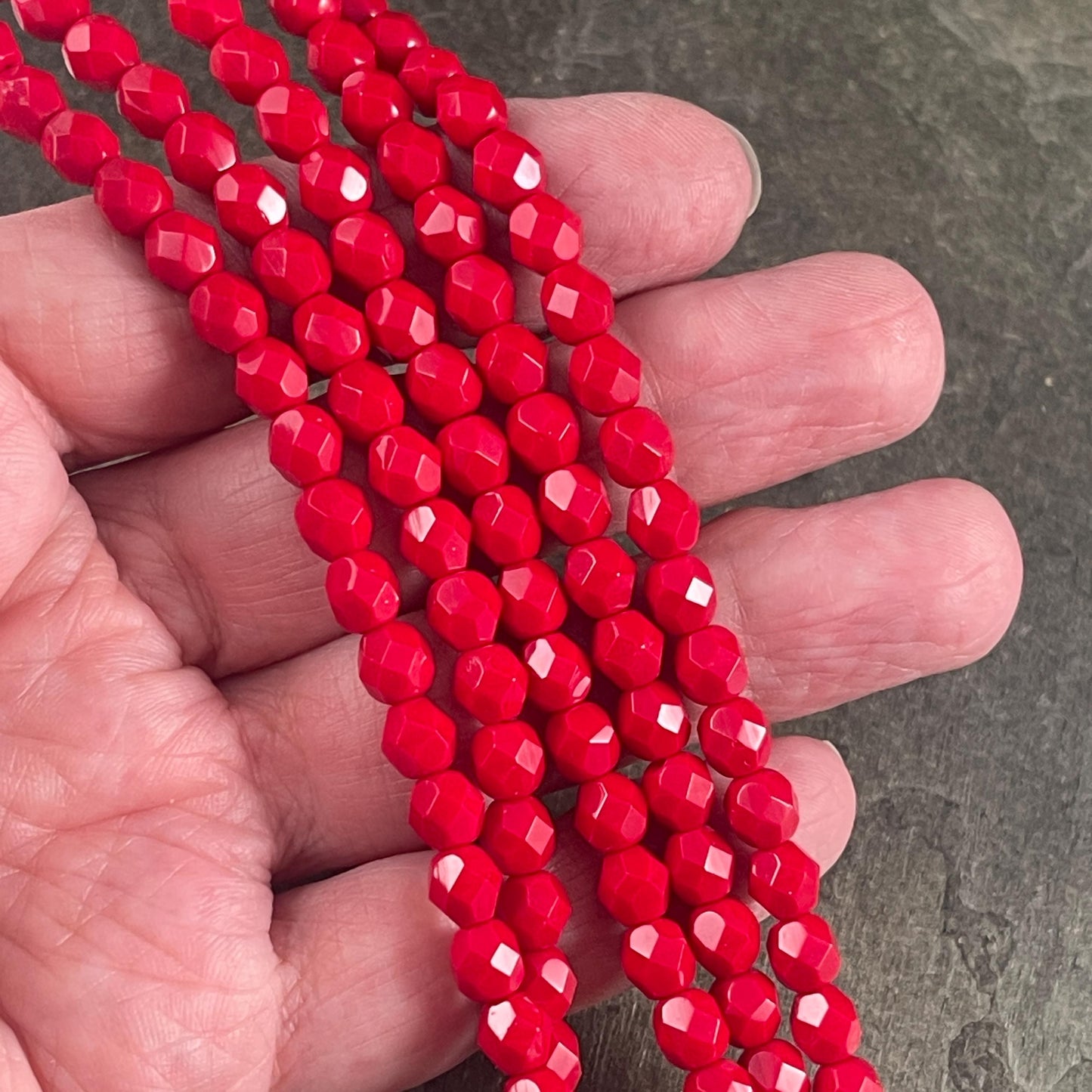 Czech Glass Beads - Opaque Red 6mm Faceted Round Beads, Real Red (FP6/SM-9320) * Qty. 25