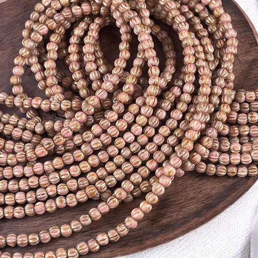 Czech Glass Beads - 3mm Melon Bead, Rose Gold Topaz Luster, Salmon Pink Picasso Melon Beads (D3M/SM-P65491) * Qty. 100