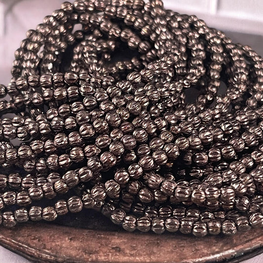 Czech Glass Beads - 3mm Metallic Bronze Melon Beads, Opaque Dark Brown Beads (D3M/SM-14415) * Qty. 100