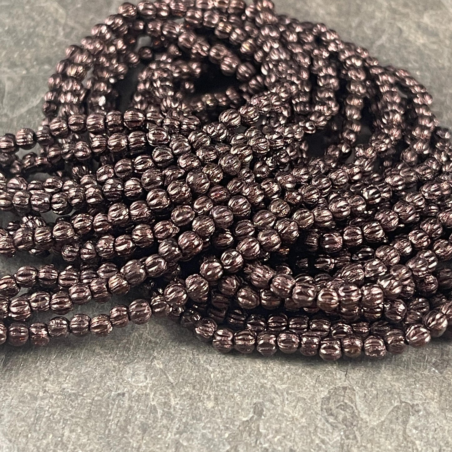 3mm Czech Glass Beads, Metallic Bronze Melon Beads, Opaque Dark Brown Beads (D3M/SM-14415) * Qty. 100