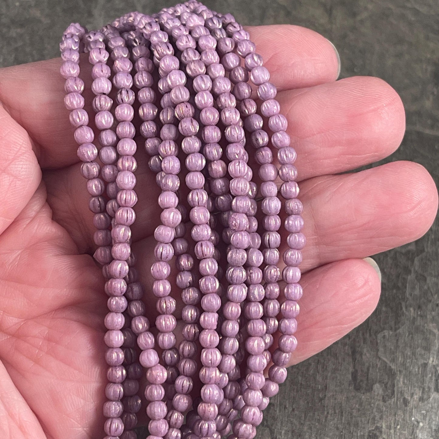 3mm Czech Glass Beads, Opaque Lilac Melon Beads, Tiny Light Purple Luster Beads (D3M/SM-P14415) * Qty. 100