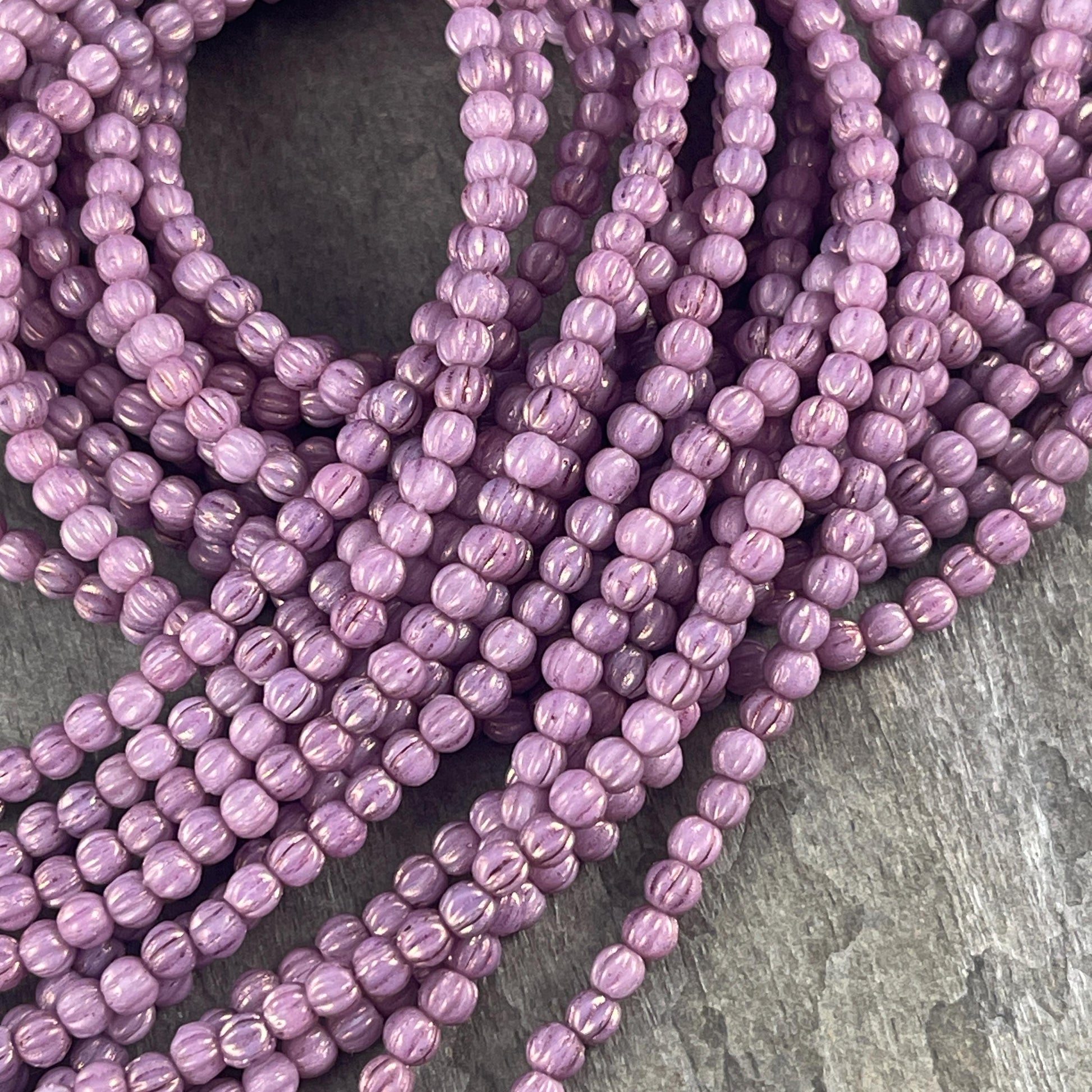 3mm Czech Glass Beads, Opaque Lilac Melon Beads, Tiny Light Purple Luster Beads (D3M/SM-P14415) * Qty. 100