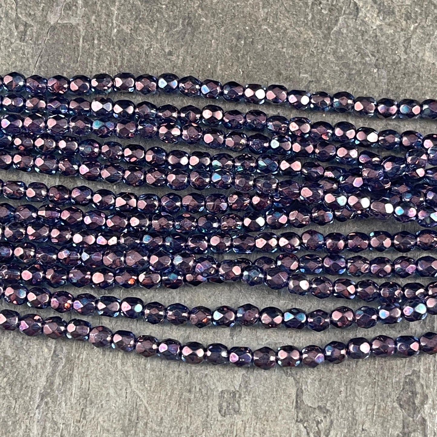 4mm Faceted Round Czech Glass Beads, Indigo Blue Luster (FP4/SM-15726) * Qty. 50