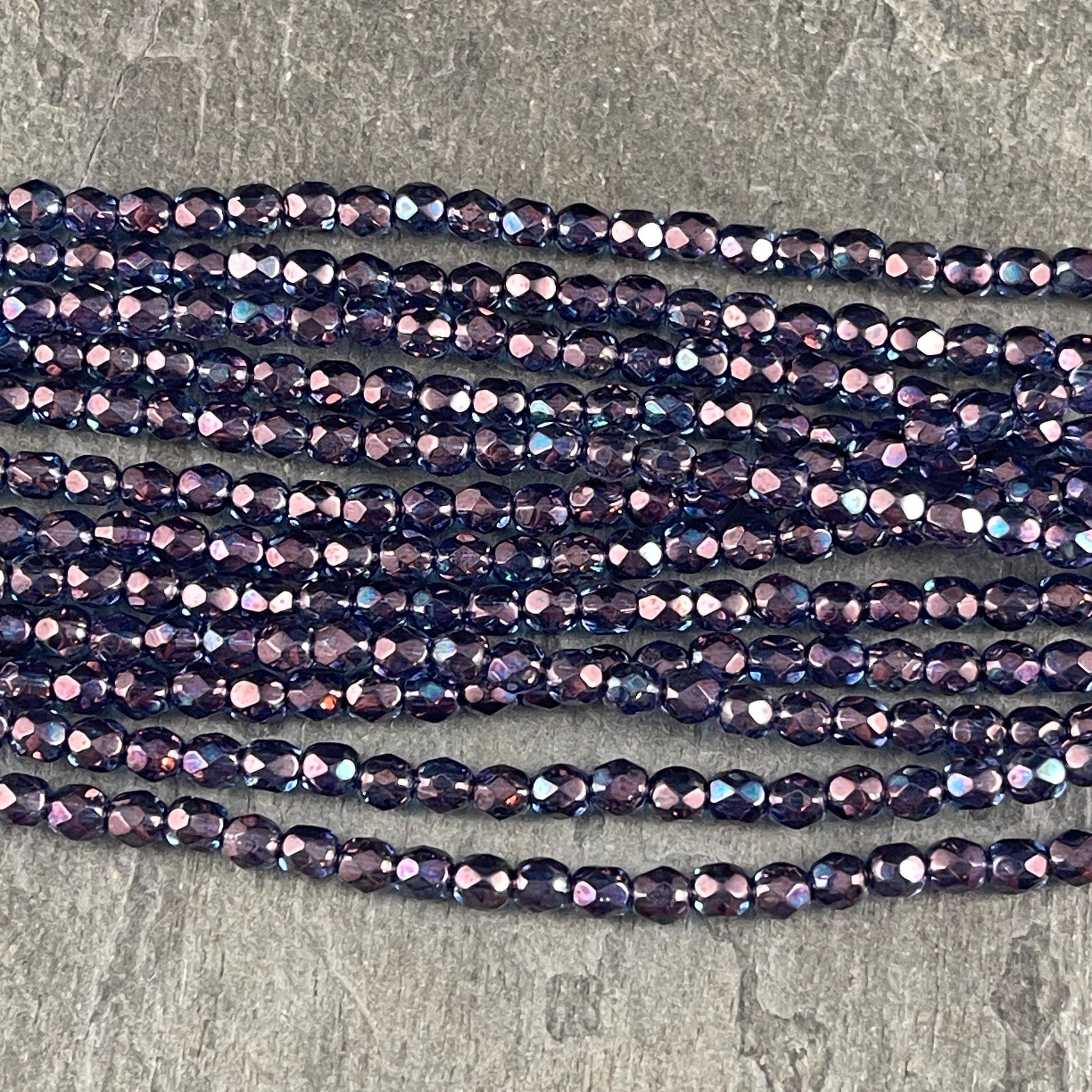 4mm Faceted Round Czech Glass Beads, Indigo Blue Luster (FP4/SM-15726) * Qty. 50
