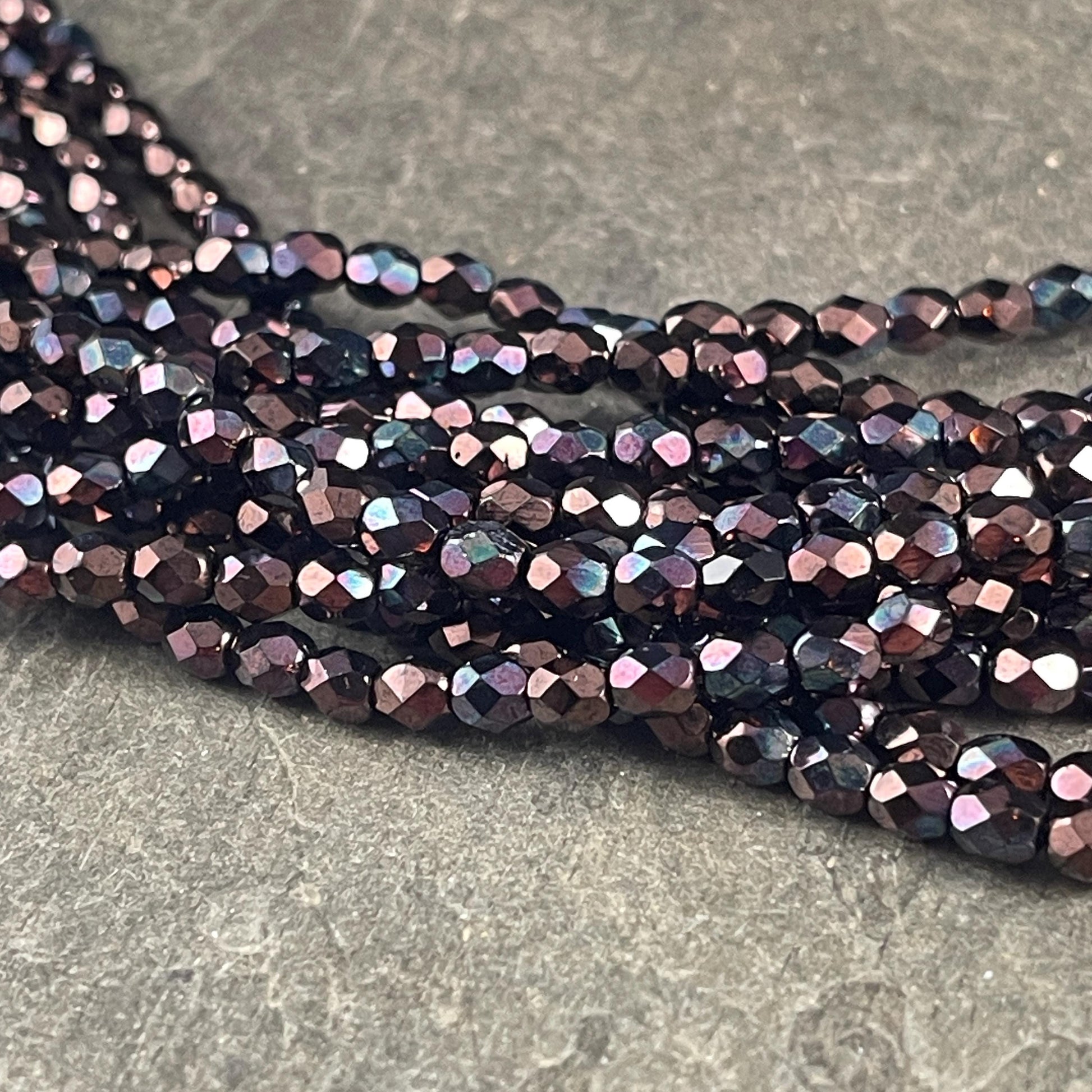 4mm Faceted Round Czech Glass Beads, Metallic Wine, Plum Luster (FP4/15726) * Qty. 50