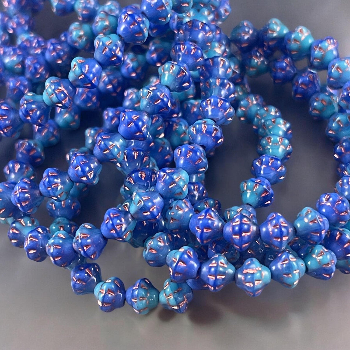 Czech Glass Beads - Turquoise and Royal Blue 6mm Saturn Bicone (PS6/RJ-5234) * 25 Beads