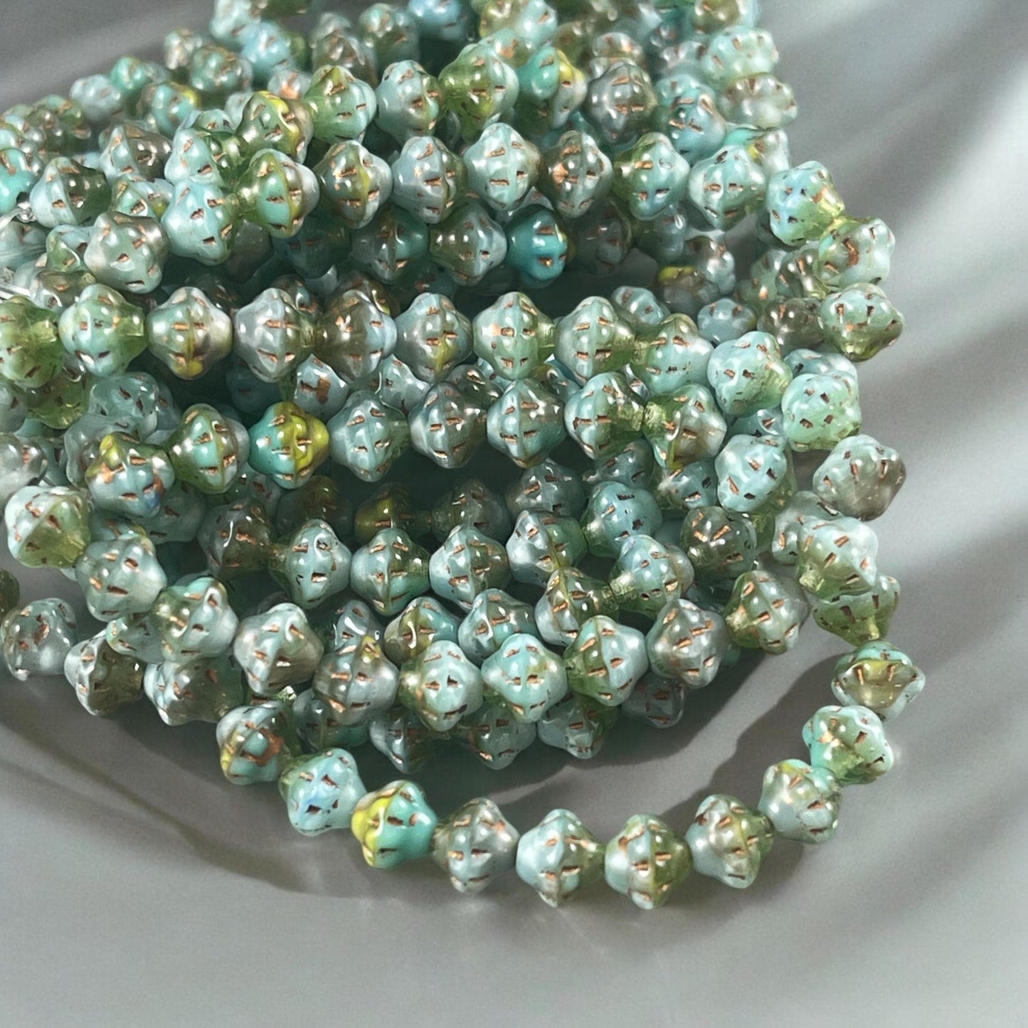 Sea Green and Olive Green Czech Glass Beads, 6mm Saturn Bicone (PS6/RJ-5229) * 25 Beads