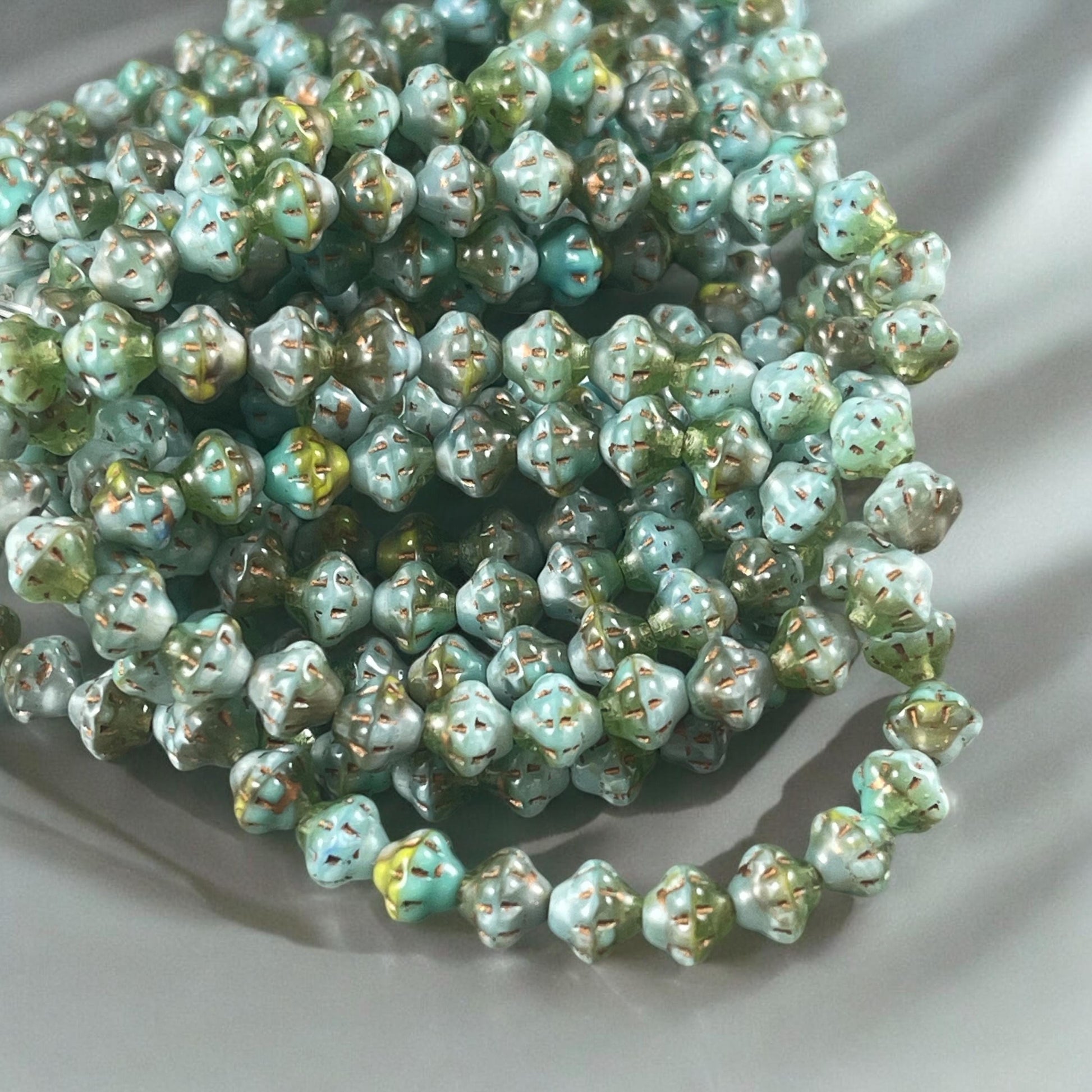 Czech Beads - 6mm Saturn Bicone, Sea Green and Olive Green (PS6/RJ-5229) * 25 Beads