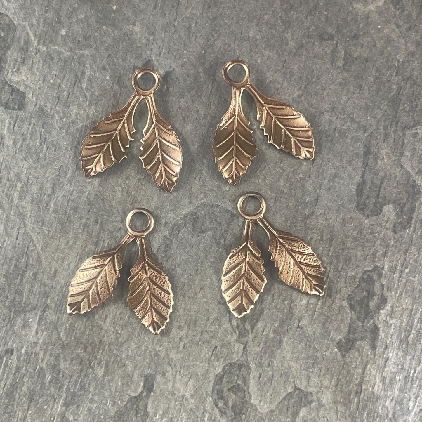 Antiqued Brass Double Leaf Charms, Nature Theme Charms, Floral Designs (A134) * Qty. 6