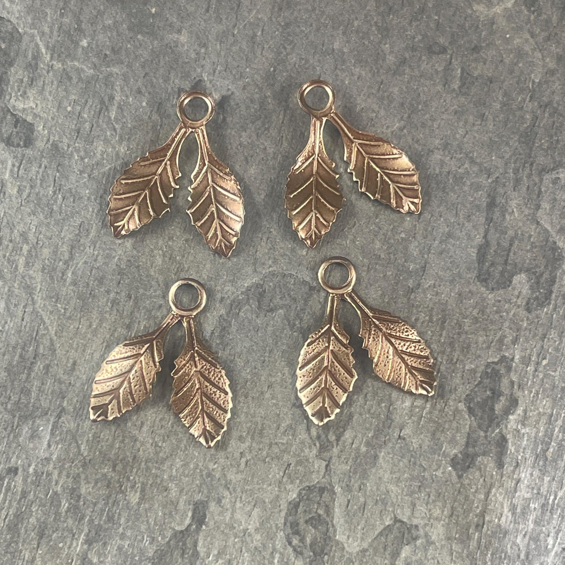 Antiqued Brass Double Leaf Charms, Nature Theme Charms, Floral Designs (A134) * Qty. 6