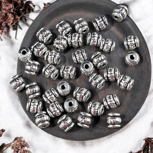 Antiqued Silver Bead, 5x5mm Barrel Bead with 1mm Hole, Nickel Free Metal Spacer Beads (Q043-AS) * Qty. 100