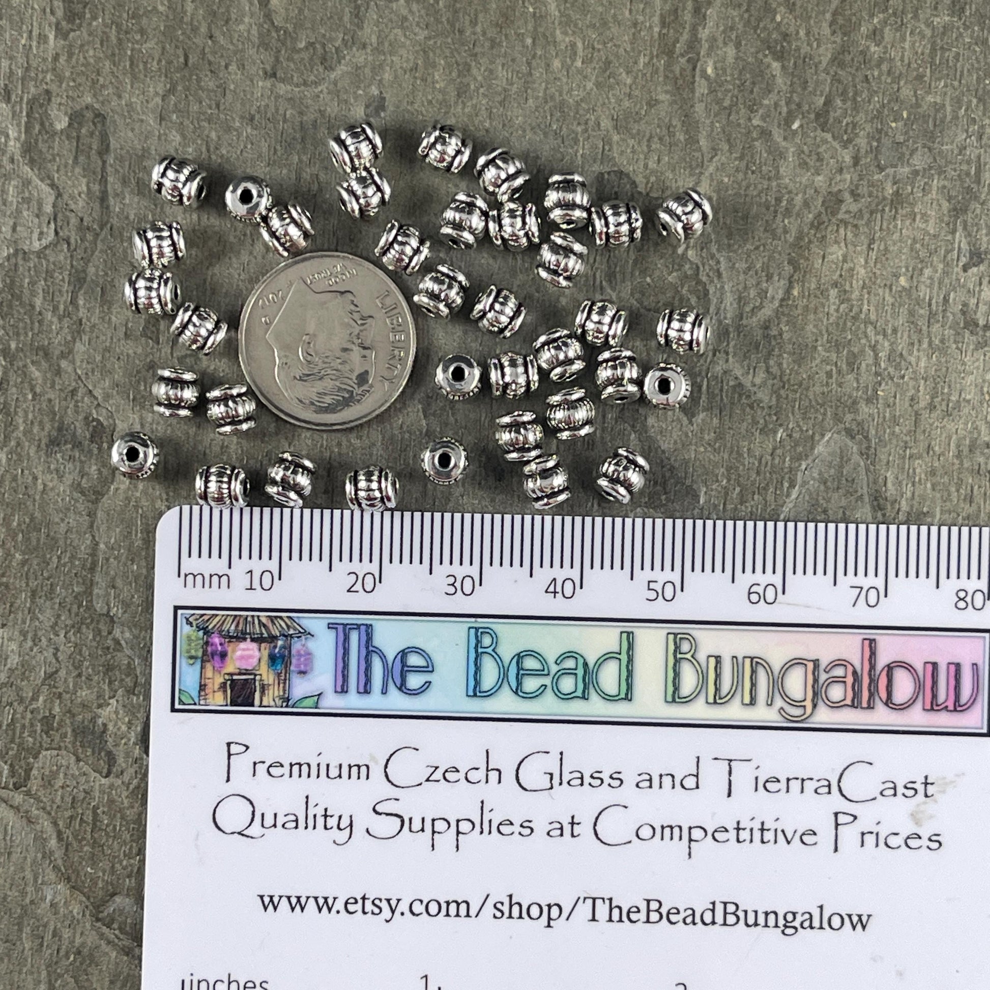 Antiqued Silver Bead, 5x5mm Barrel Bead with 1mm Hole, Nickel Free Metal Spacer Beads (Q043-AS) * Qty. 100