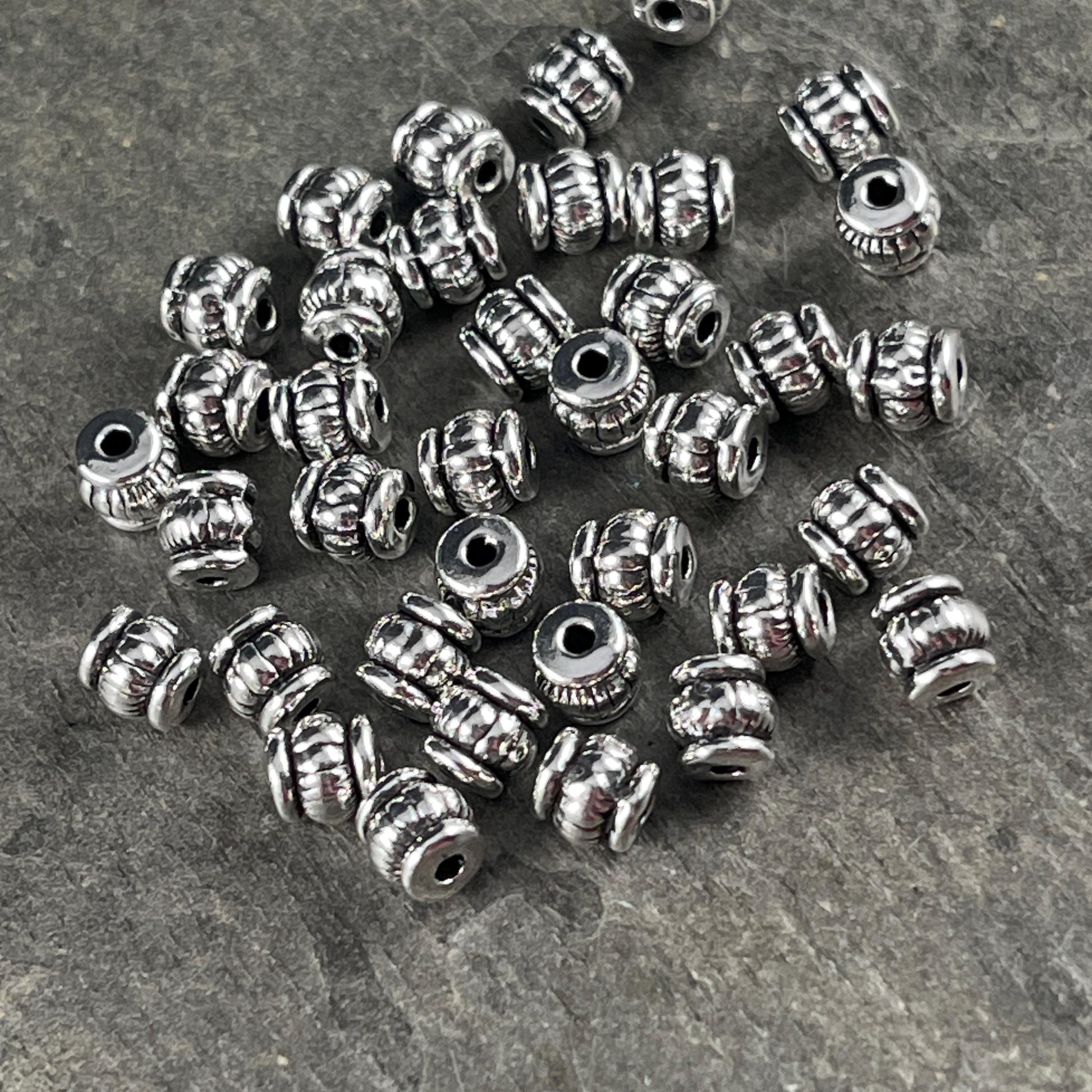 Antiqued Silver Bead, 5x5mm Barrel Bead with 1mm Hole, Nickel Free Metal Spacer Beads (Q043-AS) * Qty. 100