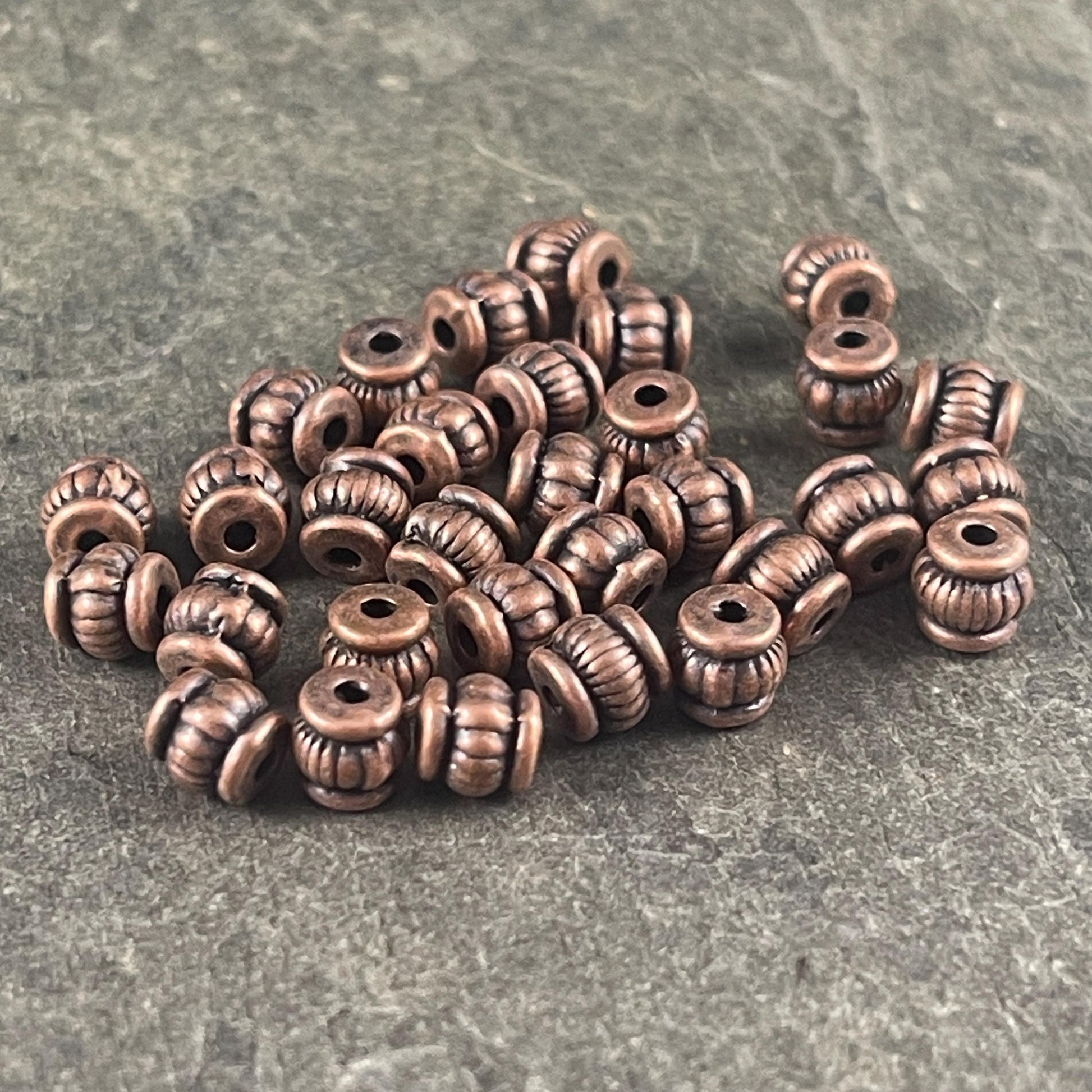 Antiqued Copper Bead, 5x5mm Barrel Bead with 1mm Hole, Nickel Free Metal Spacer Beads (Q043-R) * Qty. 100