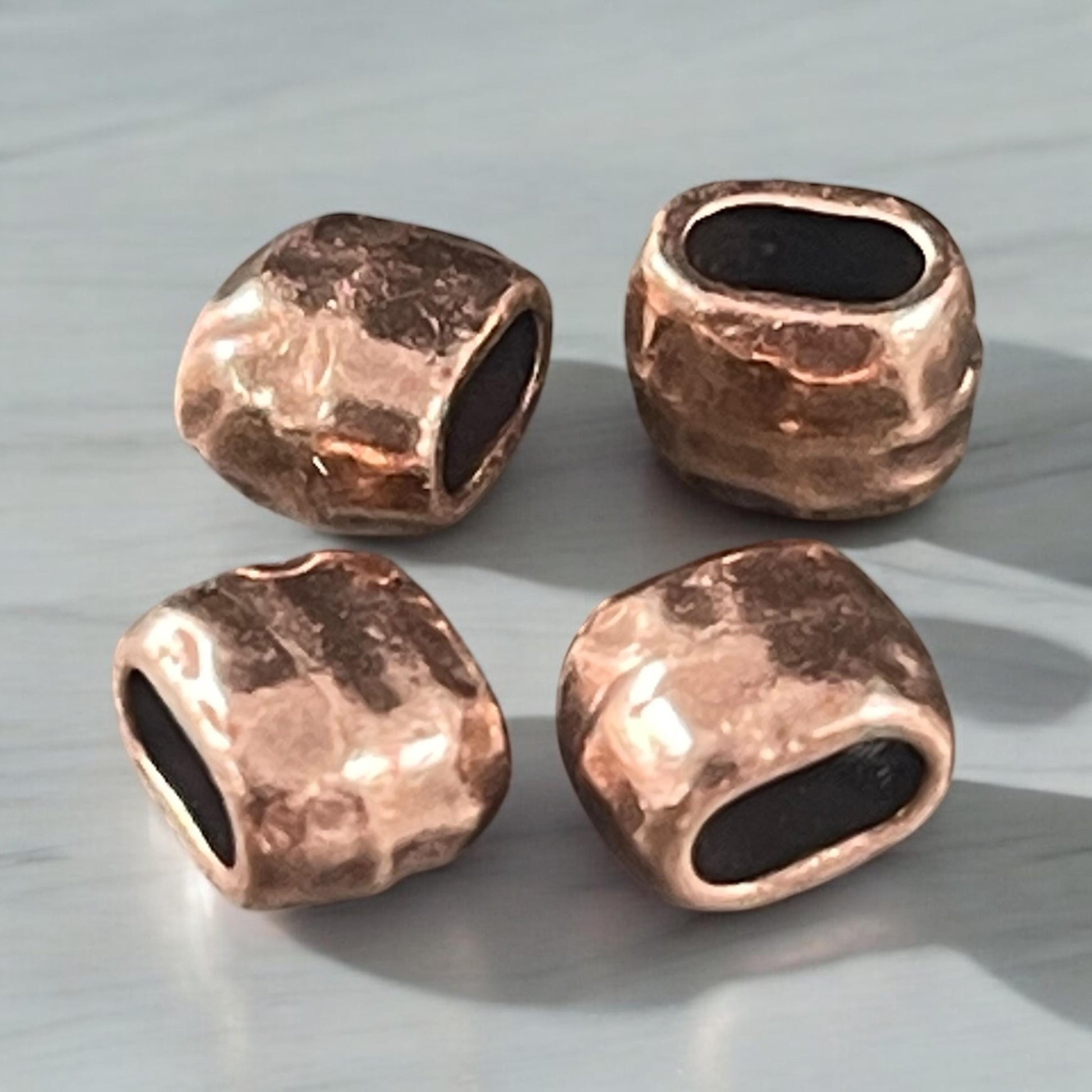 Antiqued Copper Crimpable Bead, TierraCast Large Hole Oval Bead, Distressed 4x2mm Barrel Bead (PF/881-87) * Qty. 4