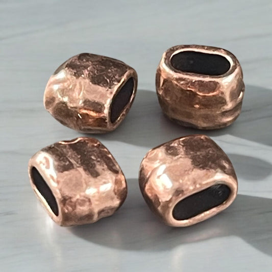 Antiqued Copper Crimpable Bead, TierraCast Large Hole Oval Bead, Distressed 4x2mm Barrel Bead (PF/881-87) * Qty. 4