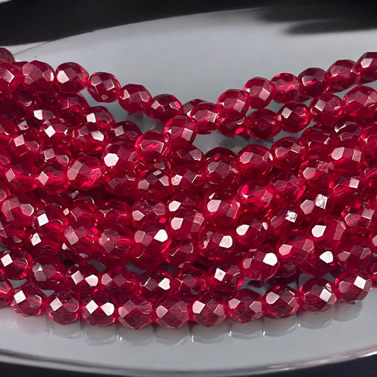 8mm Ruby Red Faceted Czech Glass Beads, Transparent Ruby Red Beads (FP8/SM-9010) * Qty. 25