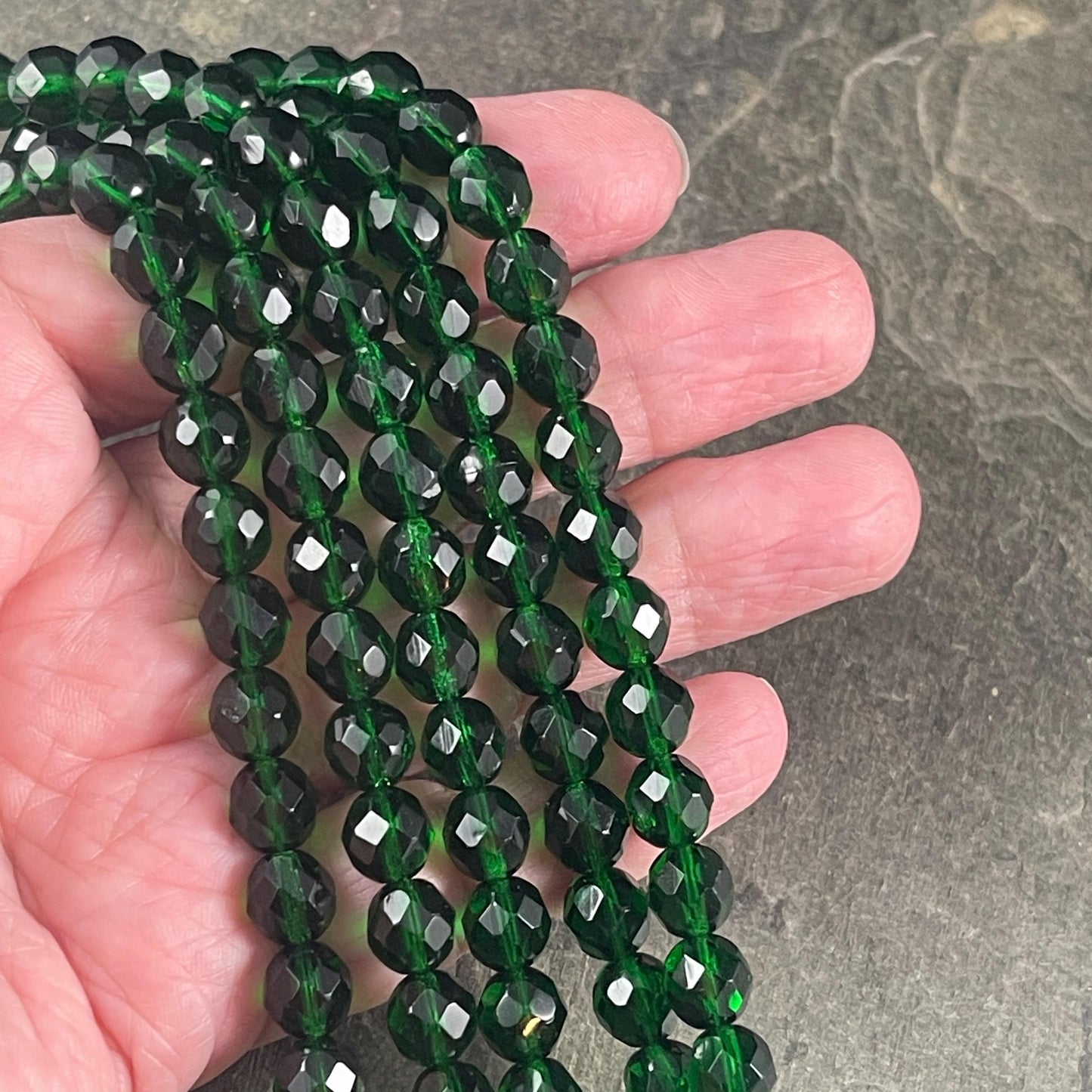 8mm Emerald Green Faceted Czech Glass Beads, Transparent Emerald Beads (FP8/SM-5014 ) * Qty. 25