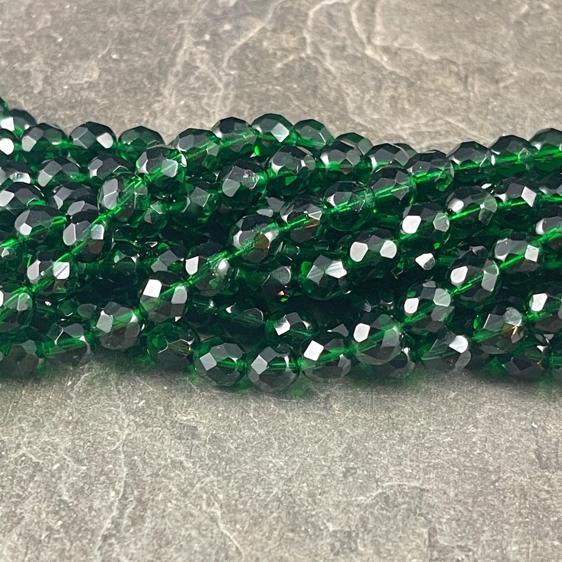 8mm Emerald Green Faceted Czech Glass Beads, Transparent Emerald Beads (FP8/SM-5014 ) * Qty. 25