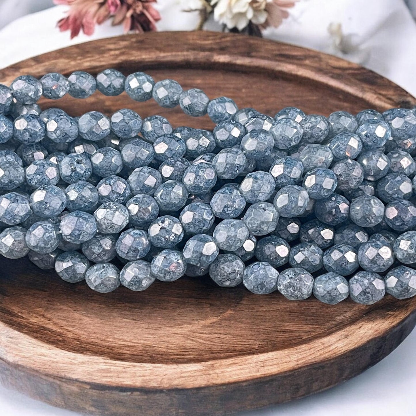 8mm Denim Blue Faceted Czech Glass Beads, Stone Blue Finish with Luster (FP8/SM-64464) * Qty. 25