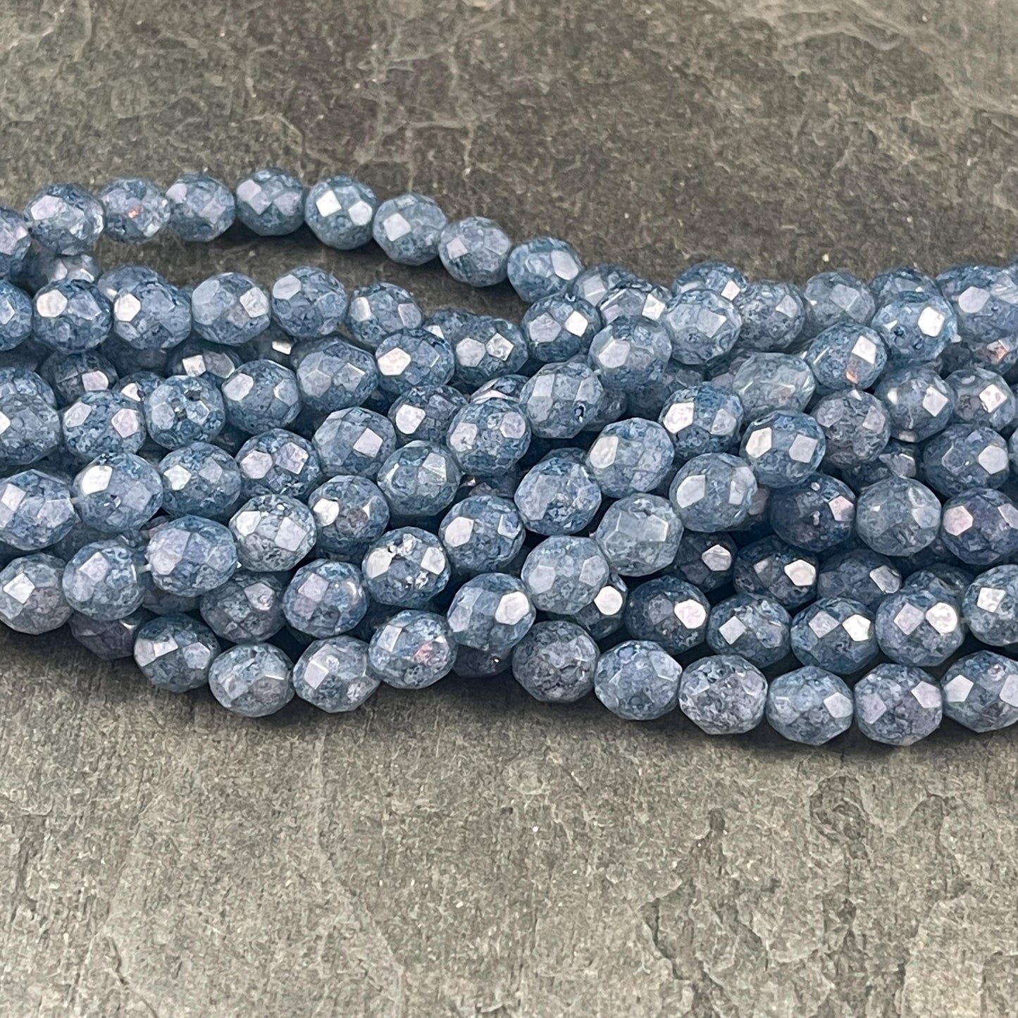 8mm Denim Blue Faceted Czech Glass Beads, Stone Blue Finish with Luster (FP8/SM-64464) * Qty. 25