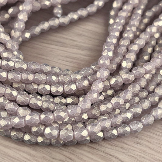 Czech Glass Beads - 4mm Suede Golden Amethyst Faceted Round Beads (FP4/SM-MSG2004) * Qty. 50